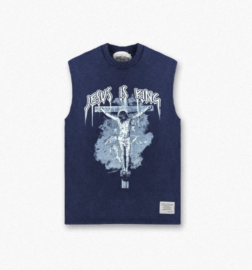 Jesus is King Muscle Tee - Navy Blue