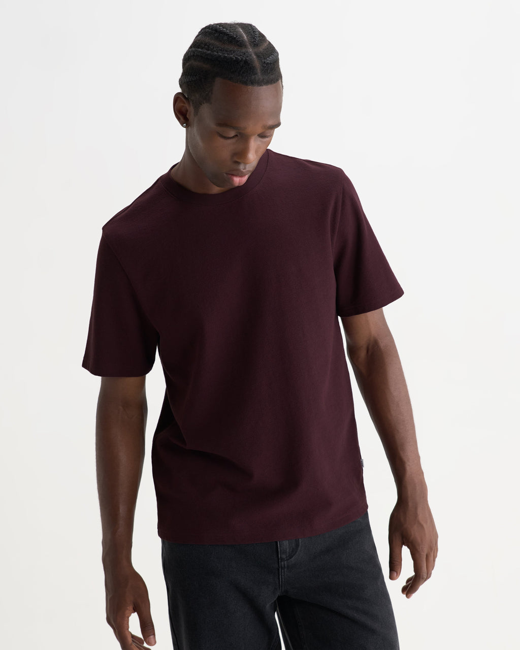Dean - Dark Purple Textured Organic Cotton T-Shirt