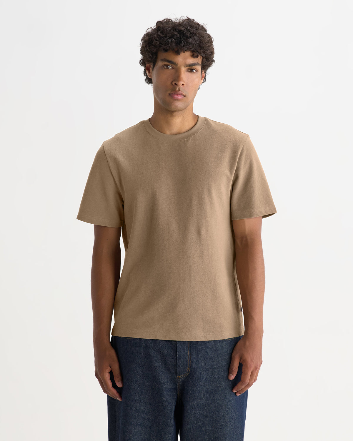 Dean - Dark Sand Textured Organic Cotton T-Shirt