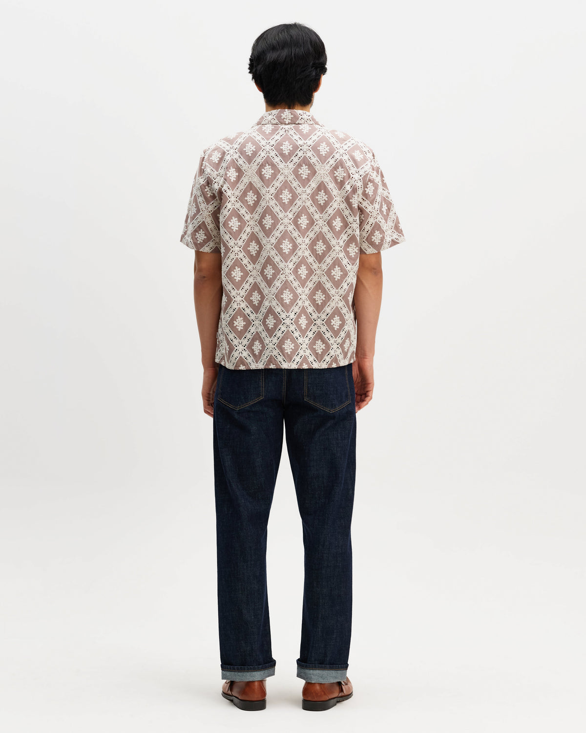 Didcot - Taupe And Ecru Diamond Lace Short-Sleeve Shirt