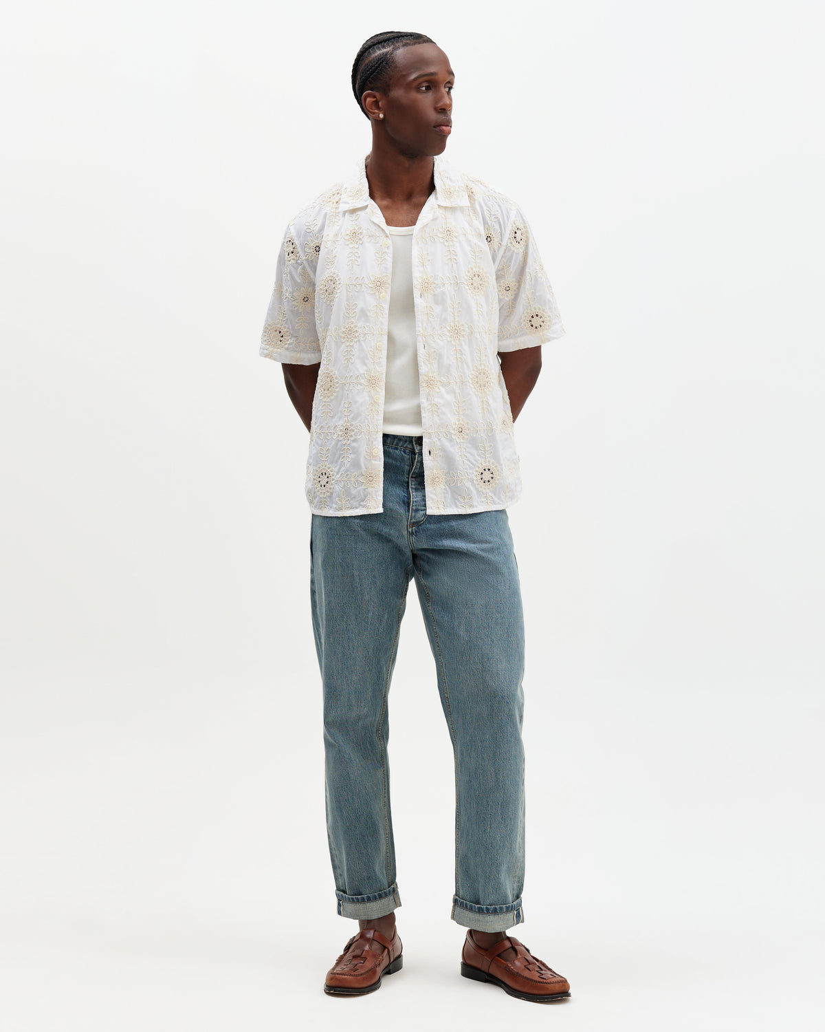 Didcot - White Corded Lace Short-Sleeve Shirt