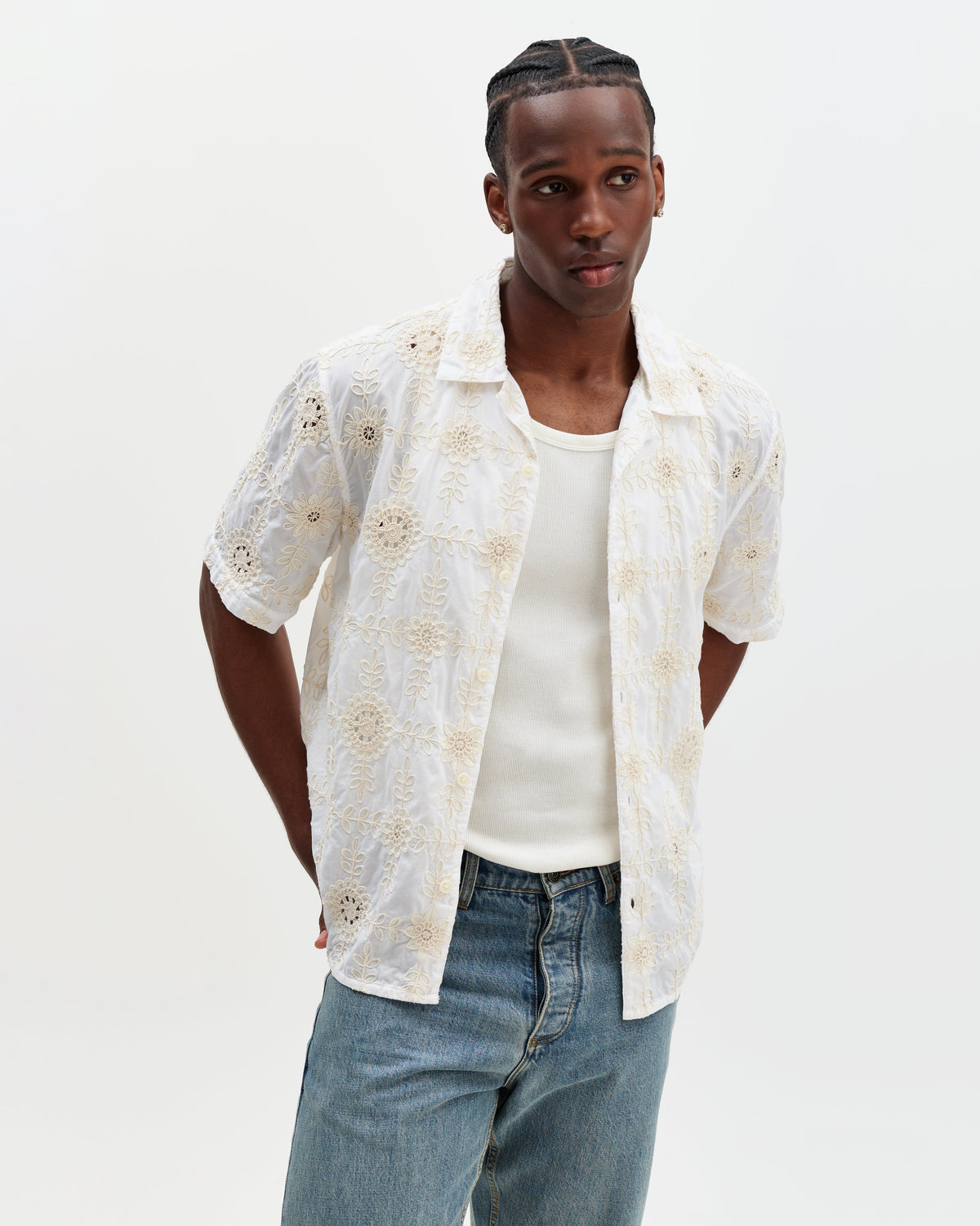 Didcot - White Corded Lace Short-Sleeve Shirt