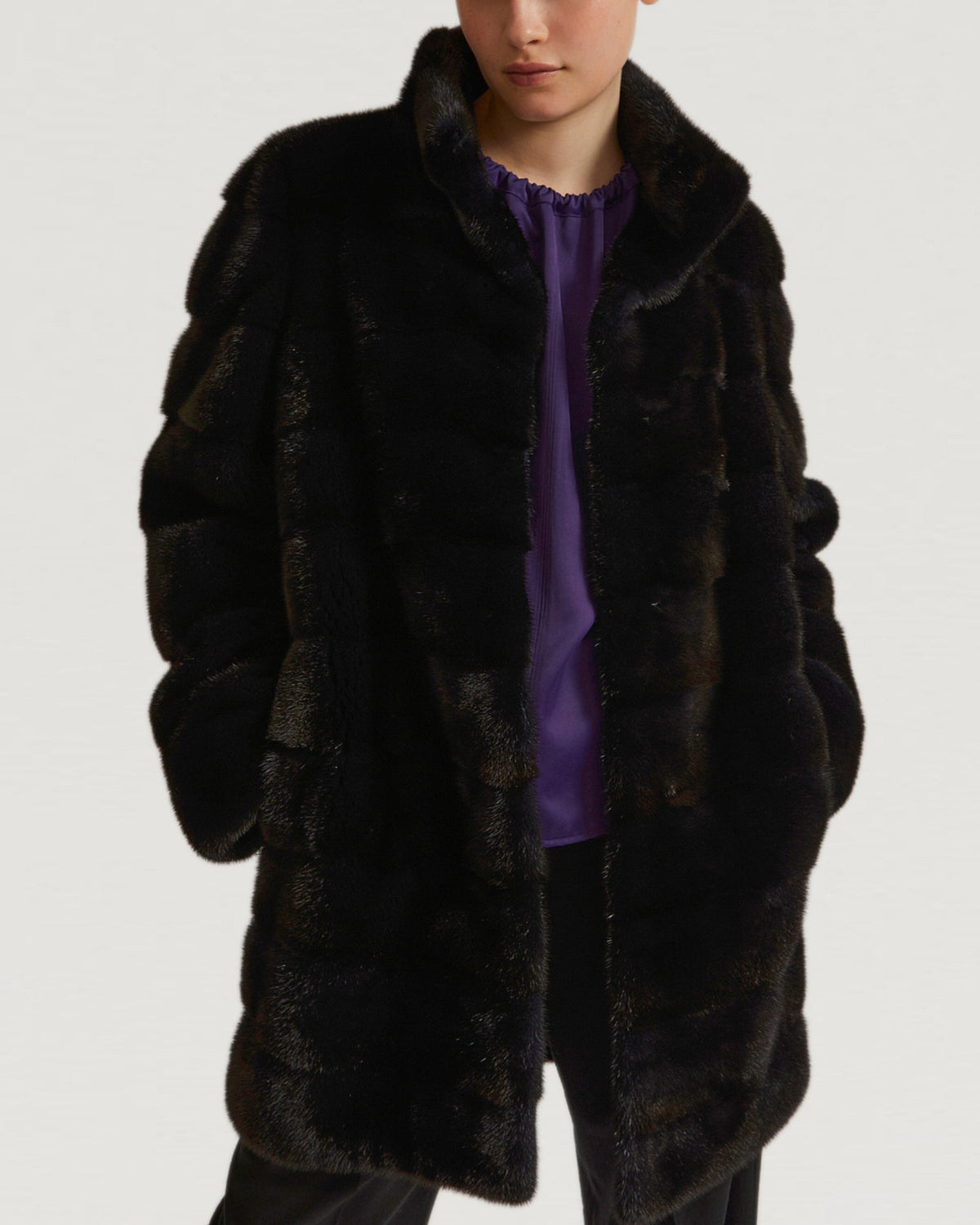Long mink fur jacket with collar
