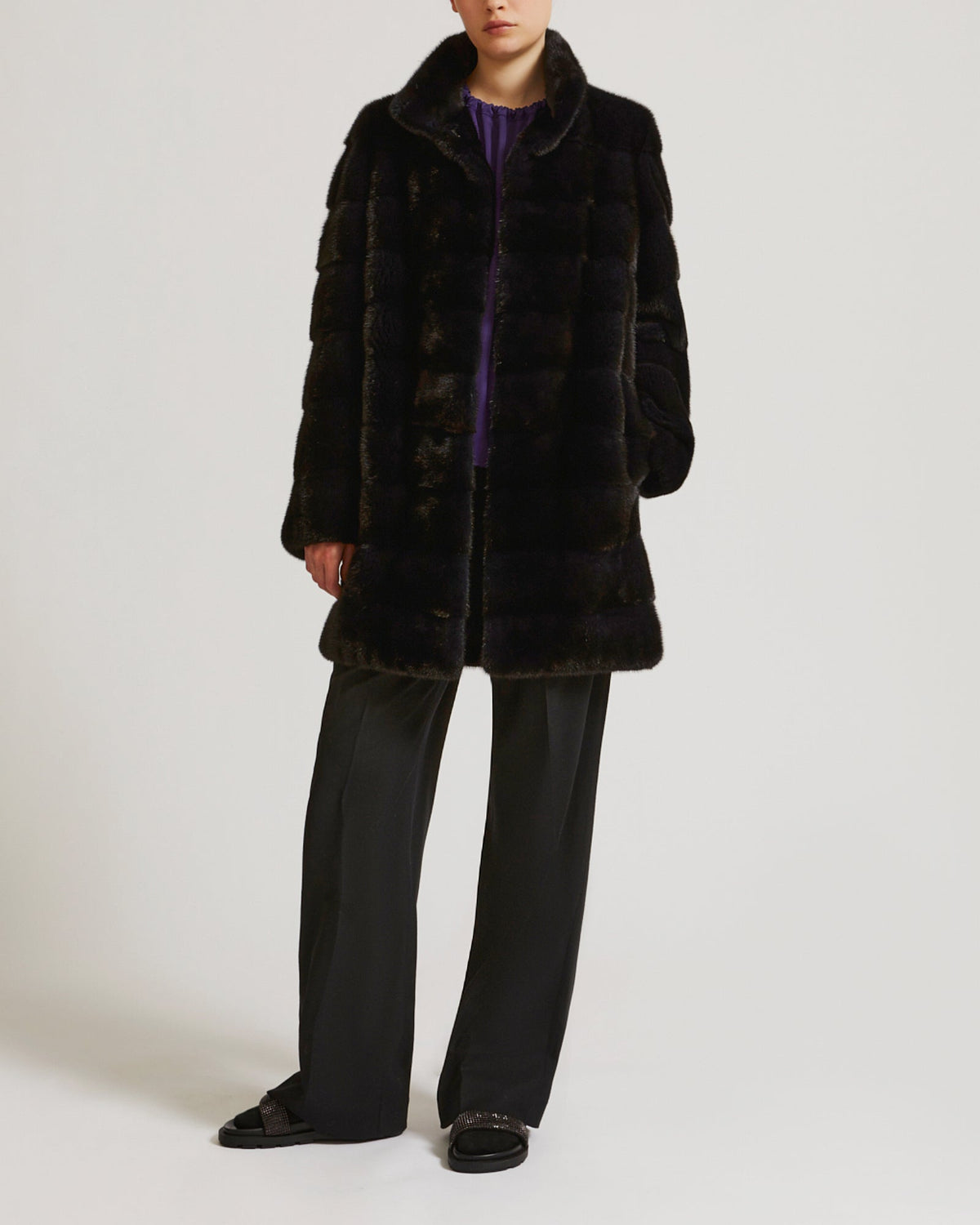 Long mink fur jacket with collar