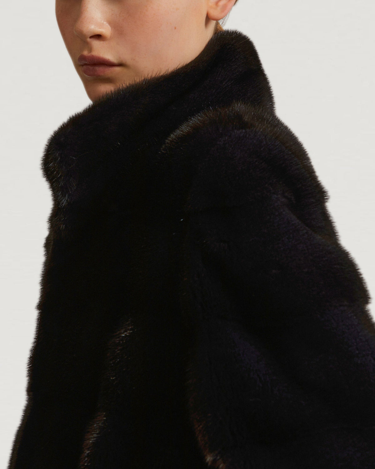 Long mink fur jacket with collar