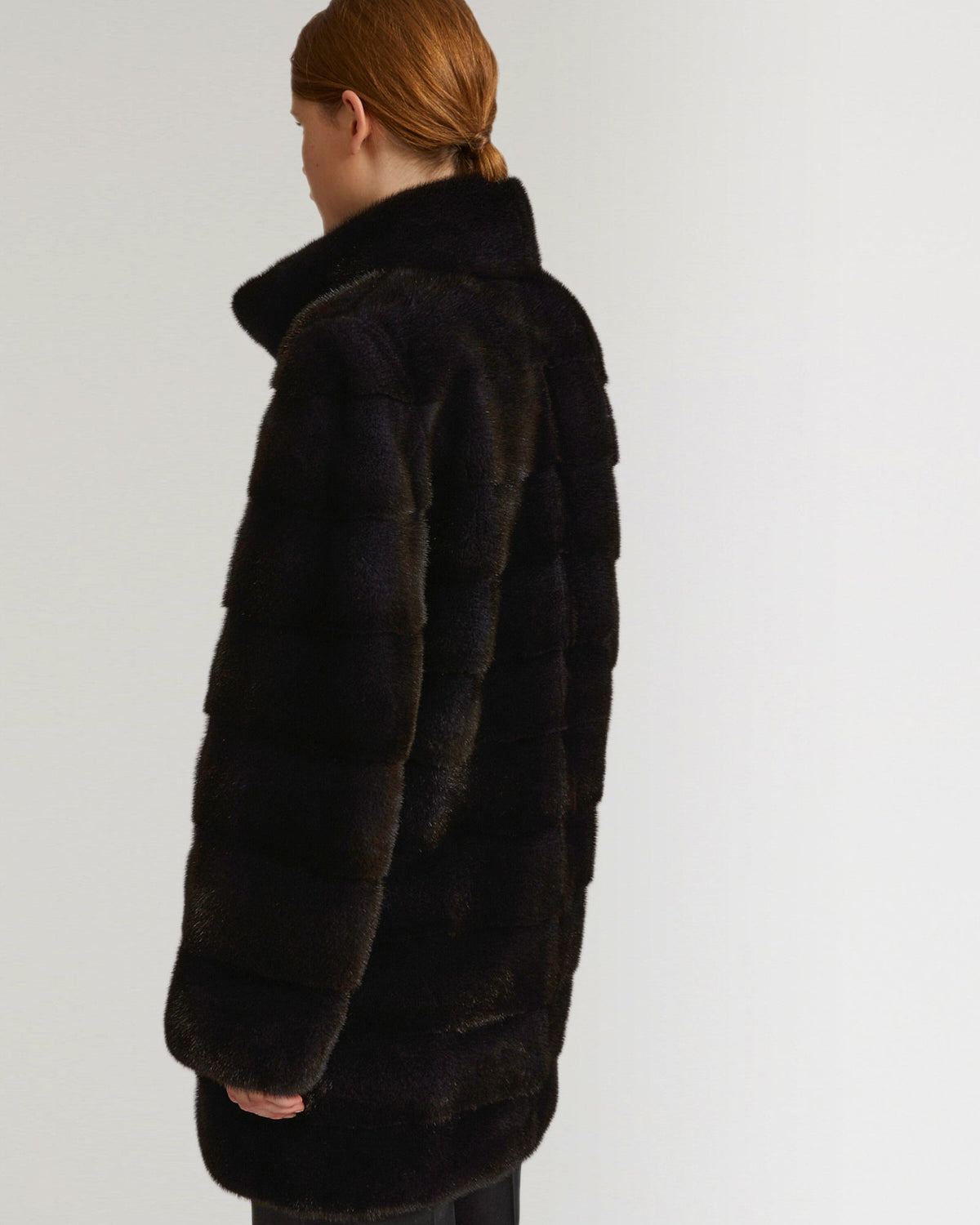 Long mink fur jacket with collar