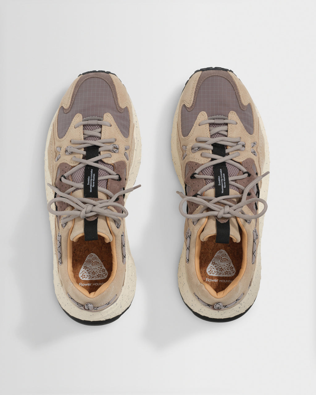 Flower Mountain - Beige And Grey Cow Suede Yamabushi Trainers