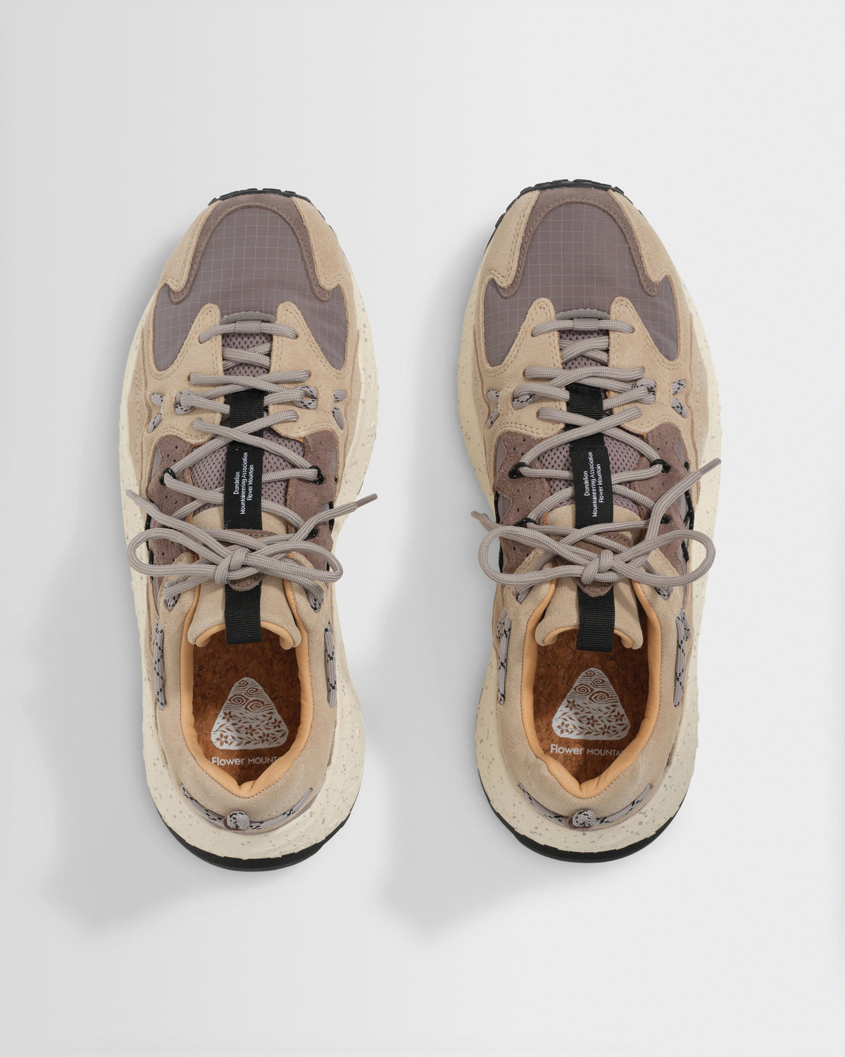 Flower Mountain - Beige And Grey Cow Suede Yamabushi Trainers