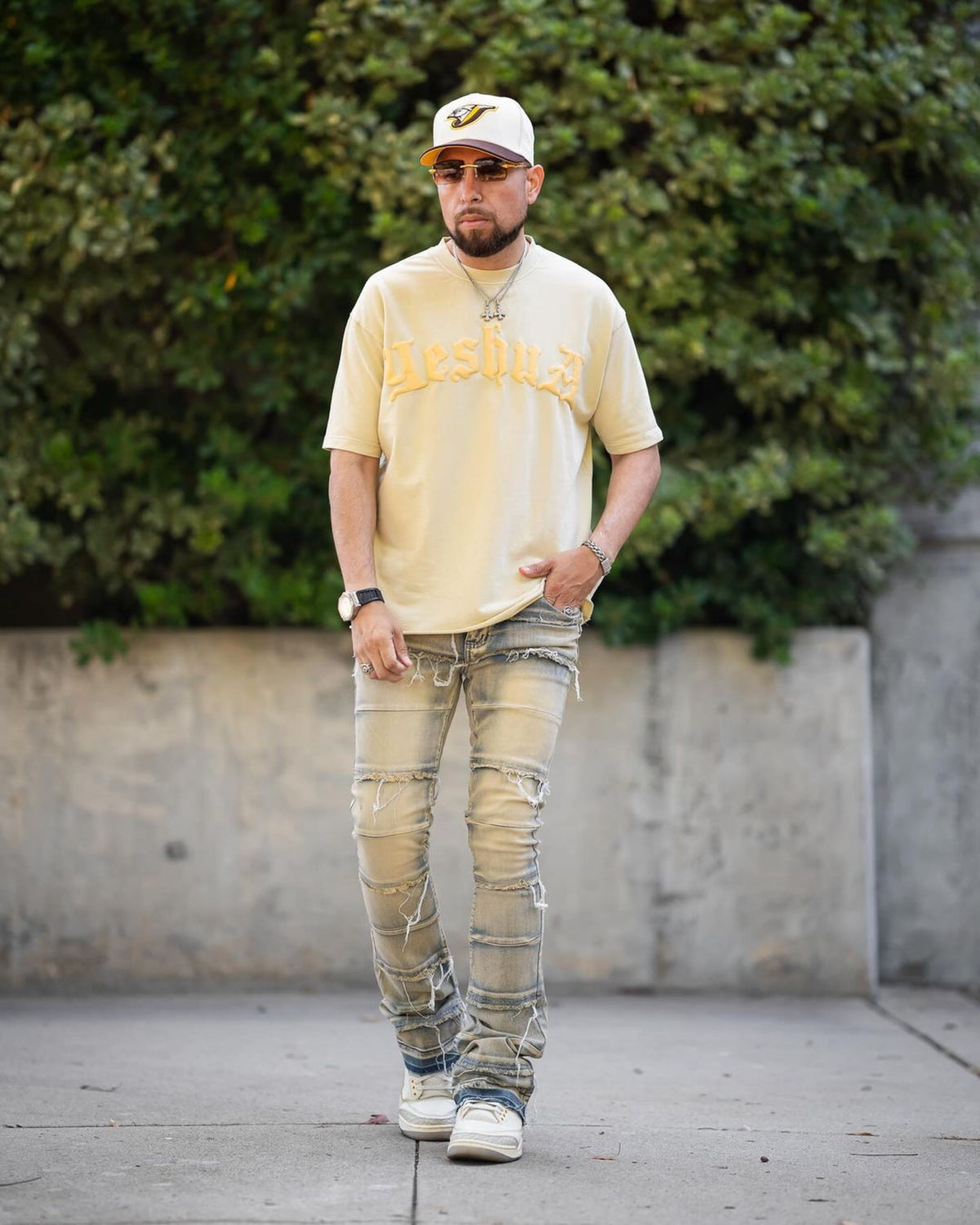 Yeshua Scripture Raw Hem Tee