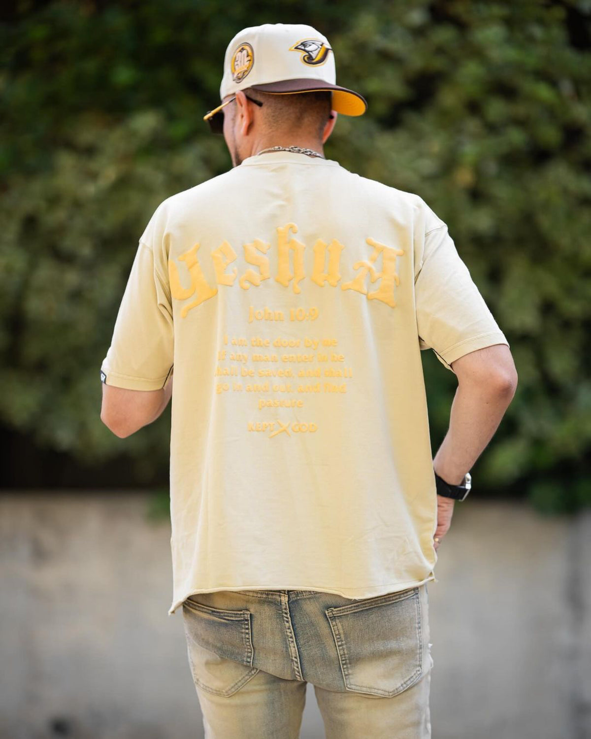 Yeshua Scripture Raw Hem Tee