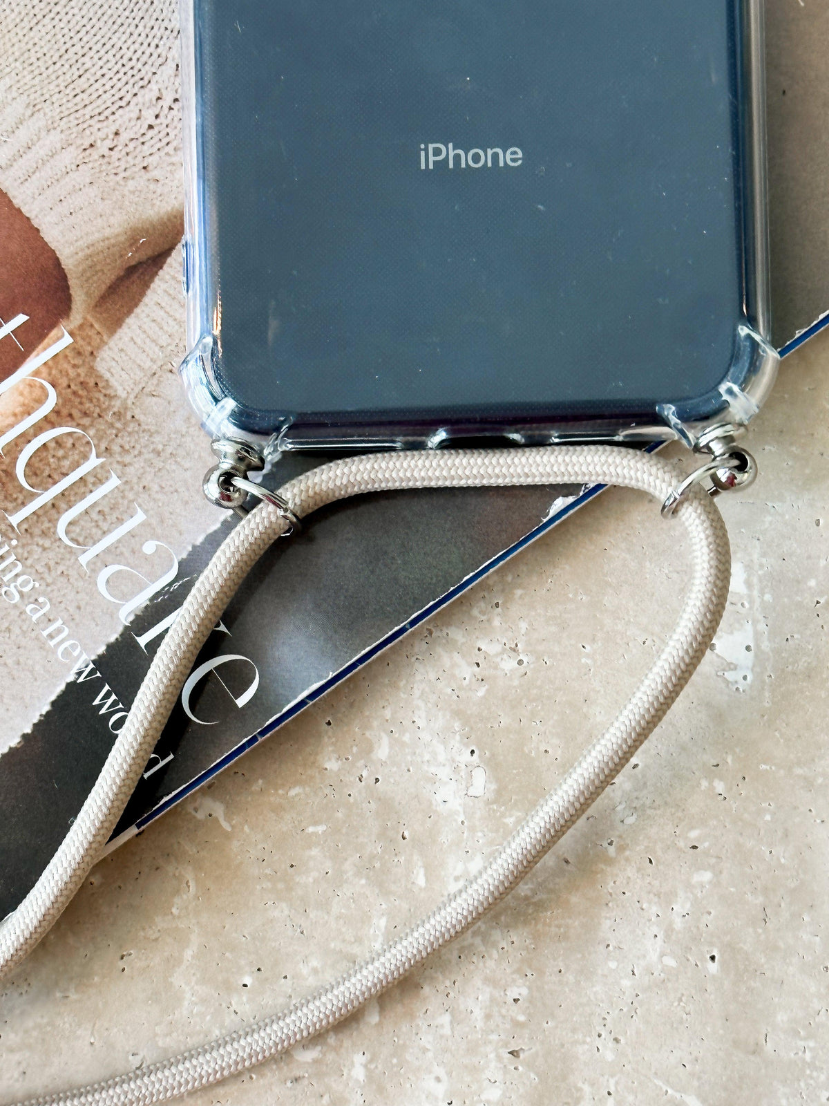 iPhone Case Beige Strap | Clear Phone Case with Strap