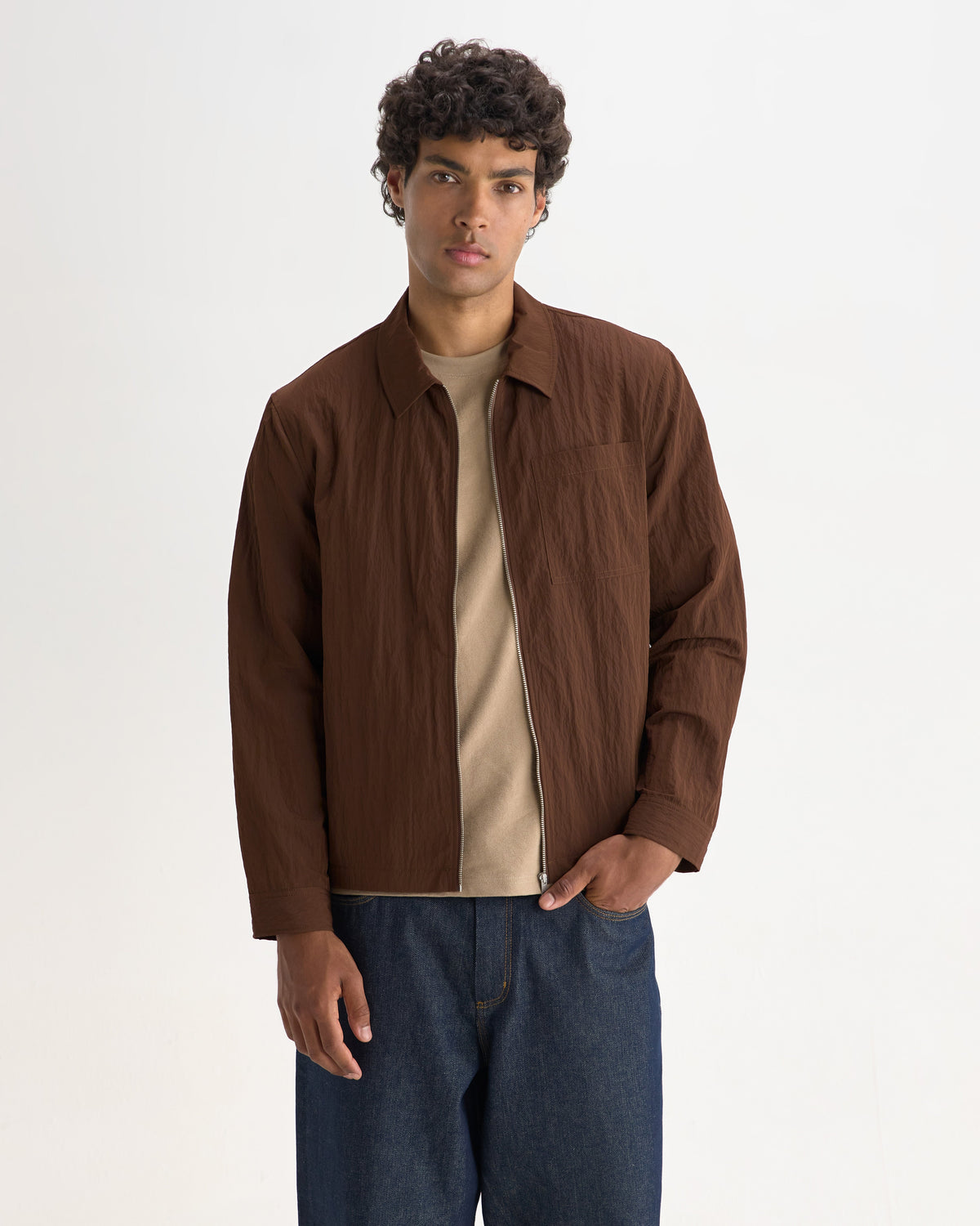 Lytton - Brown Crinkle Nylon Overshirt