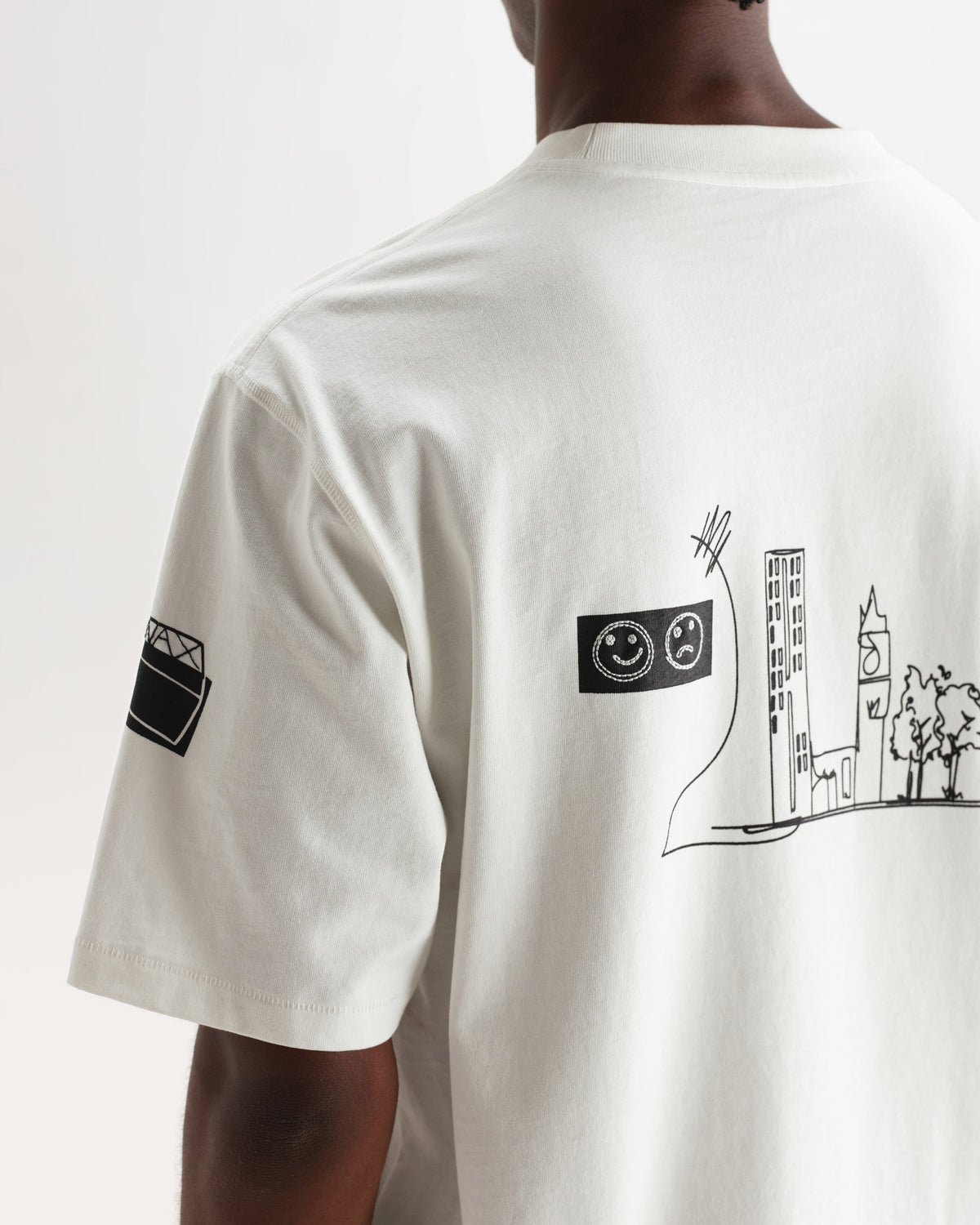 Milton - Ecru And Navy Doodle Graphic Organic Cotton T-Shirt