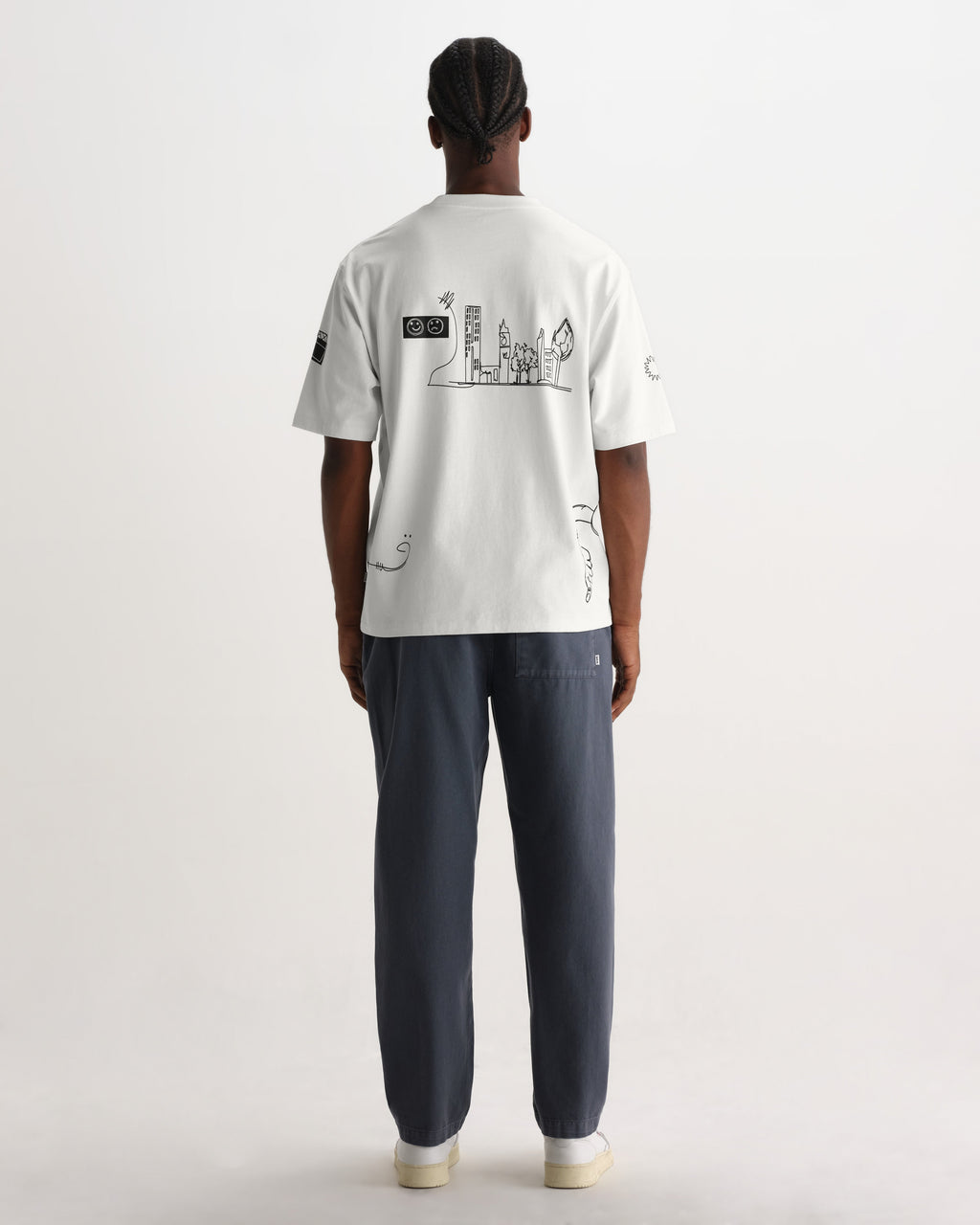 Milton - Ecru And Navy Doodle Graphic Organic Cotton T-Shirt