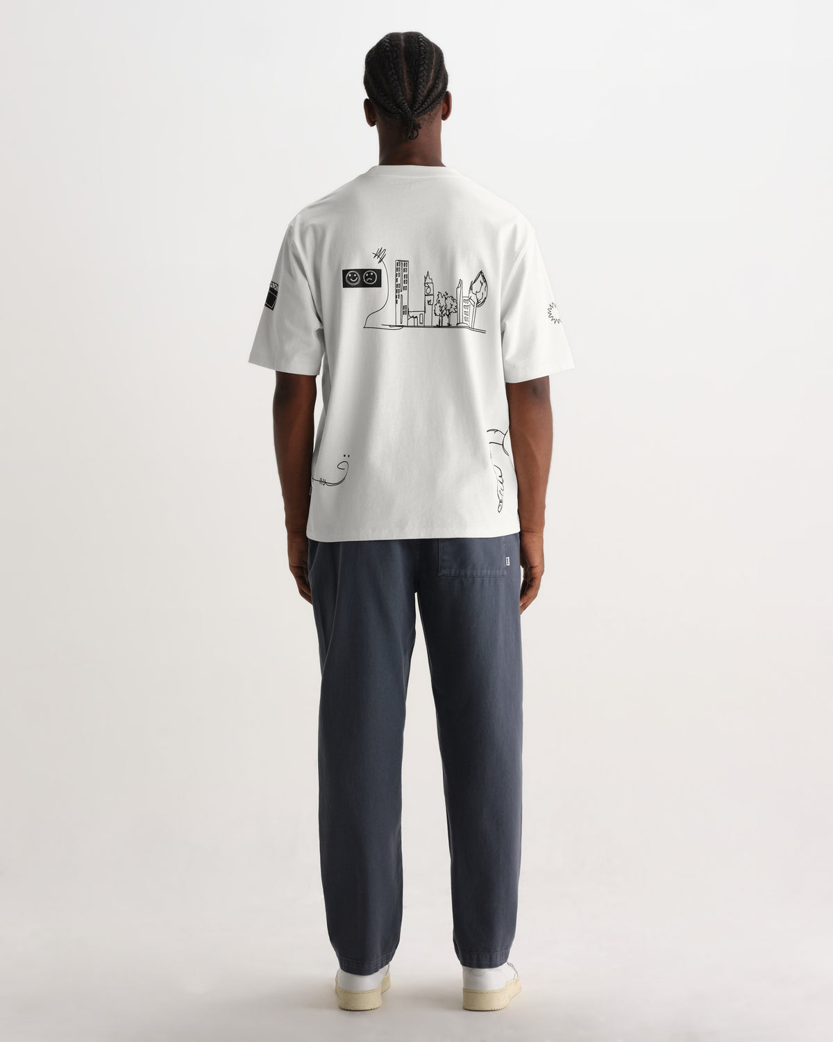 Milton - Ecru And Navy Doodle Graphic Organic Cotton T-Shirt
