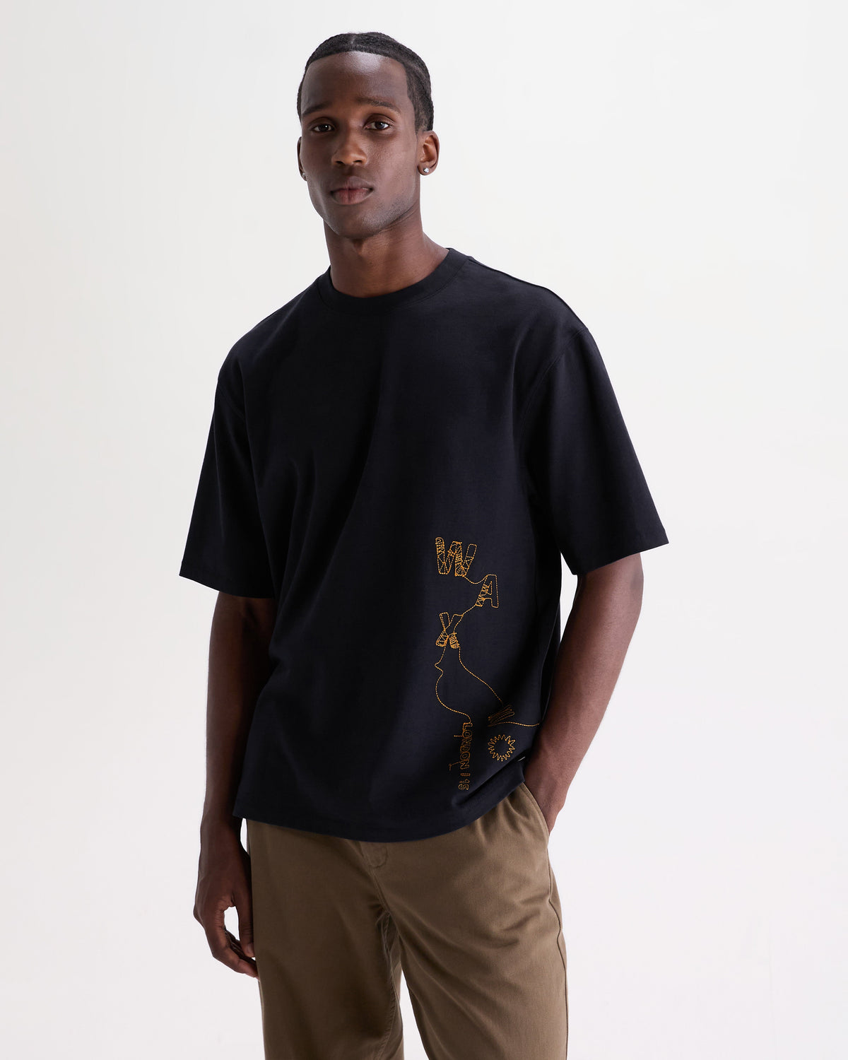 Milton - Navy And Gold Trailing Logo Organic Cotton T-Shirt