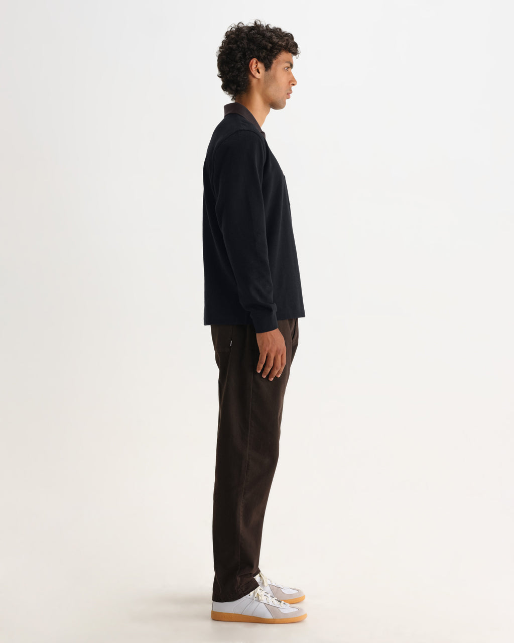 Pendal - Black And Brown Long-Sleeve Organic Cotton Polo
