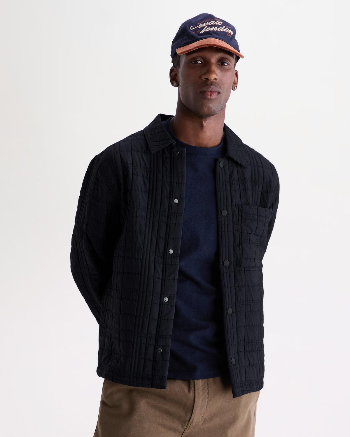 Tranton - Navy And Rust Contrast Corduroy Trucker Cap