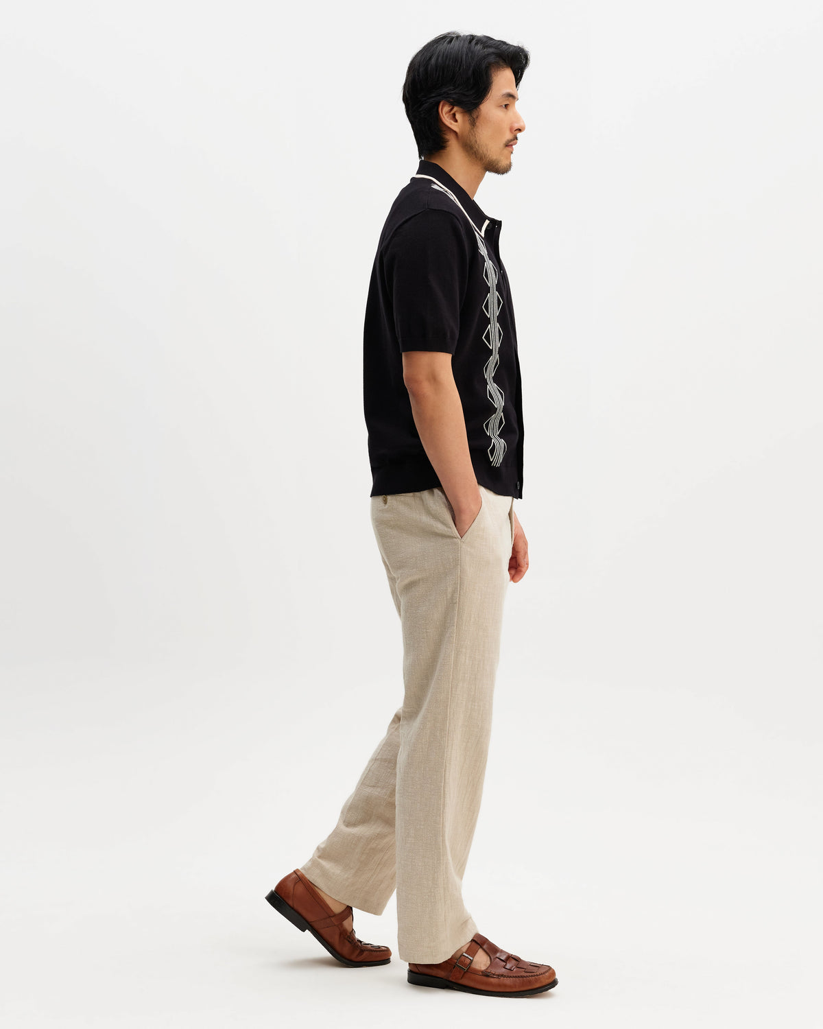 Tellaro - Black And Ecru Retro Embroidered Shirt