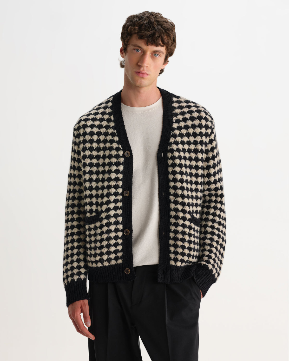 Walker - Black And Ecru Bubble Knit Cardigan