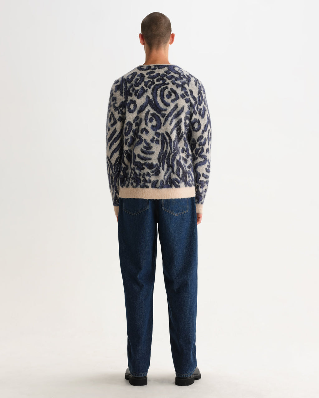 Alban - Ecru And Navy Abstract Animal Print Knit Cardigan