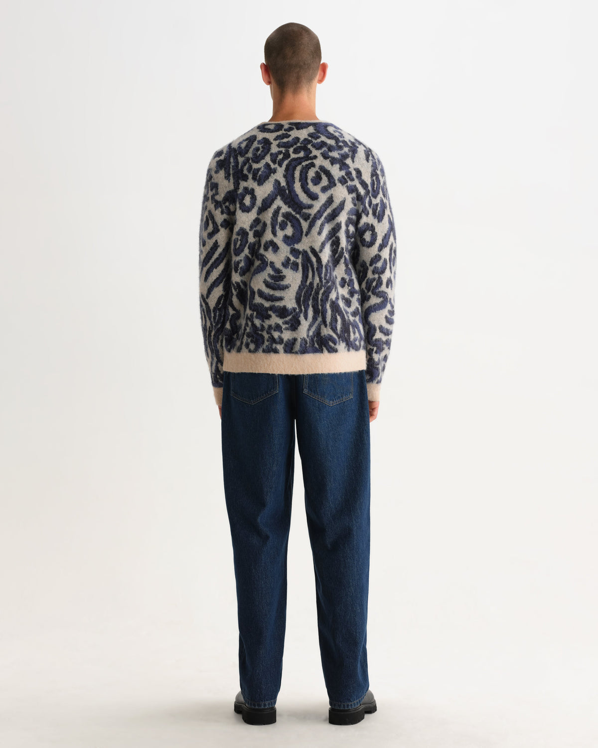 Alban - Ecru And Navy Abstract Animal Print Knit Cardigan