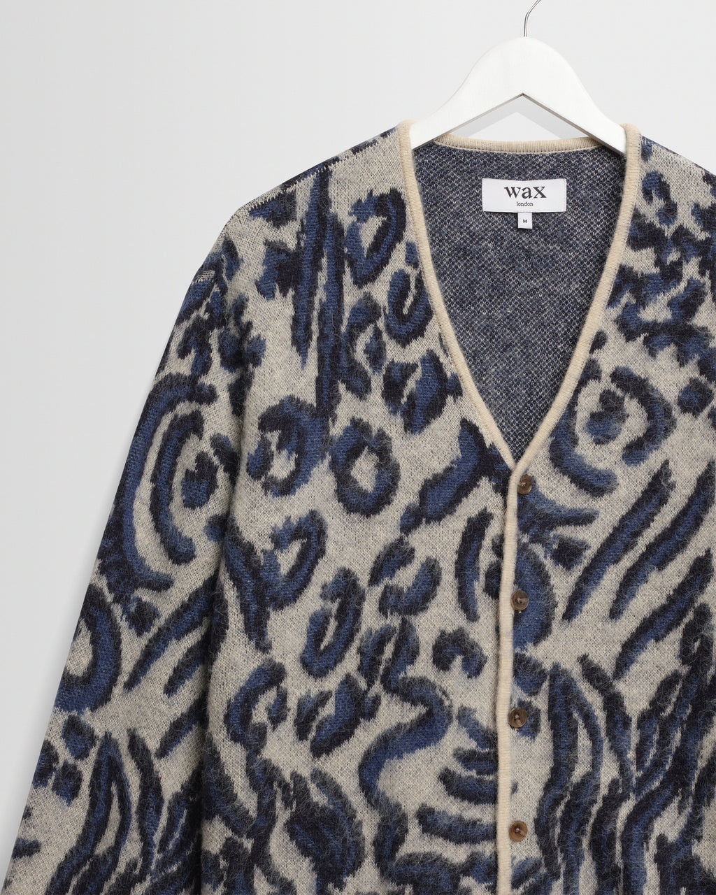 Alban - Ecru And Navy Abstract Animal Print Knit Cardigan