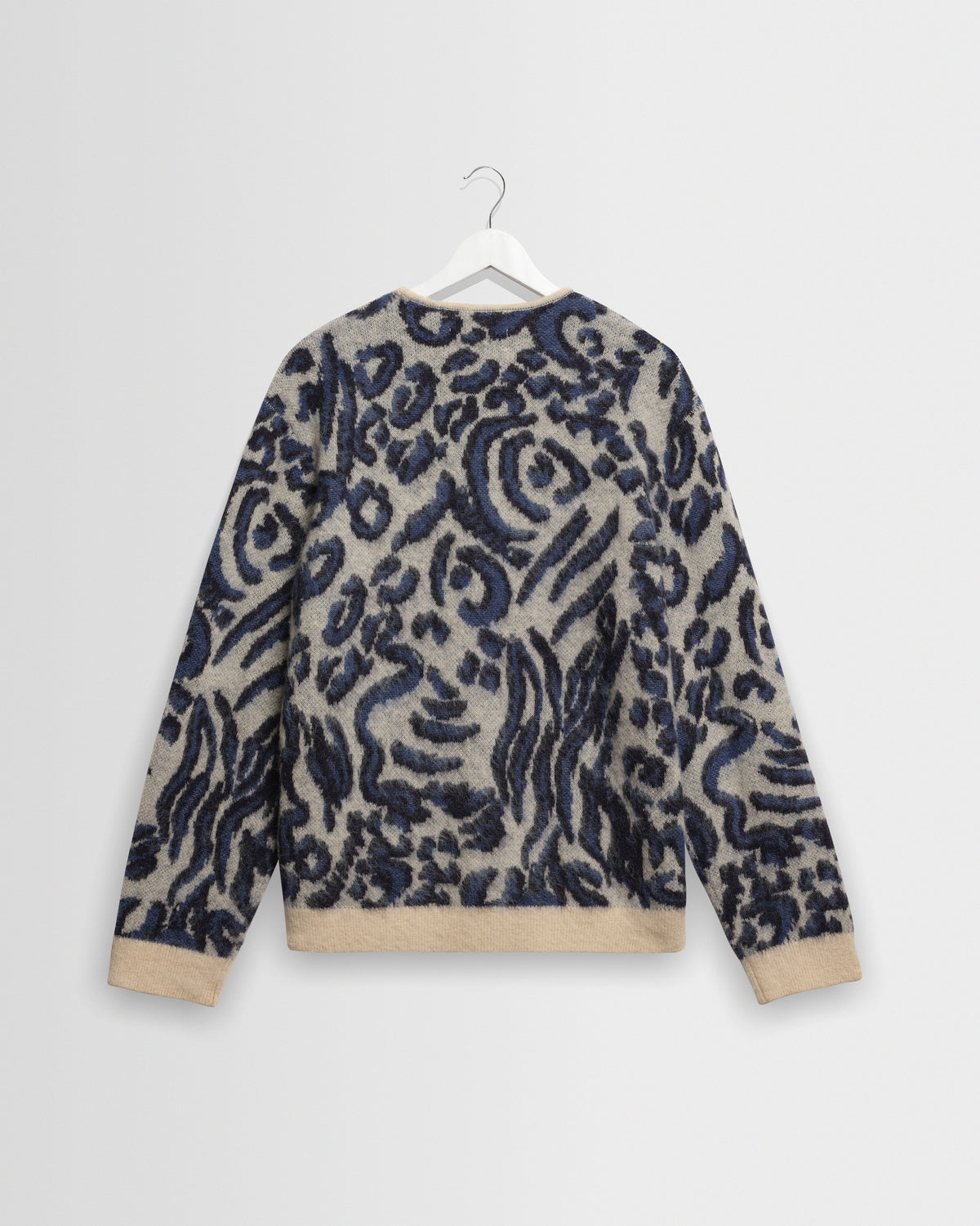 Alban - Ecru And Navy Abstract Animal Print Knit Cardigan