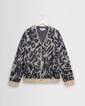 Alban - Ecru And Navy Abstract Animal Print Knit Cardigan