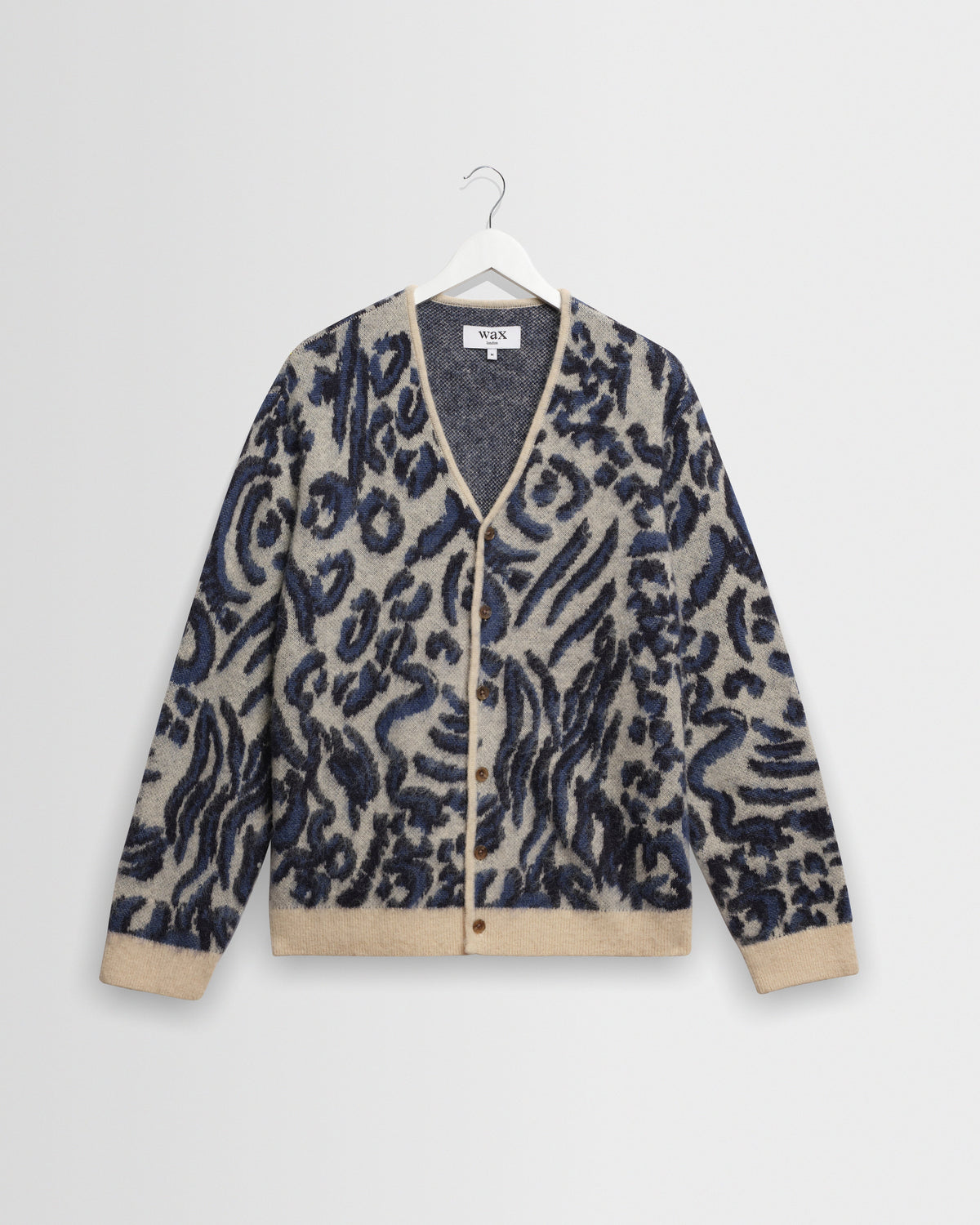 Alban - Ecru And Navy Abstract Animal Print Knit Cardigan
