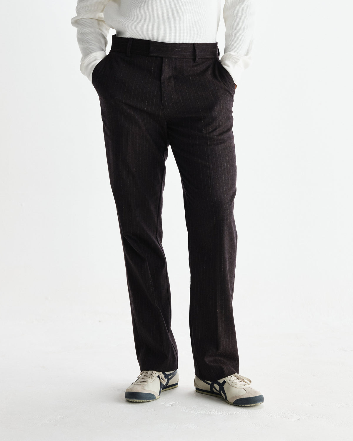 Aston - Dark Brown Wool Pinstripe Trousers