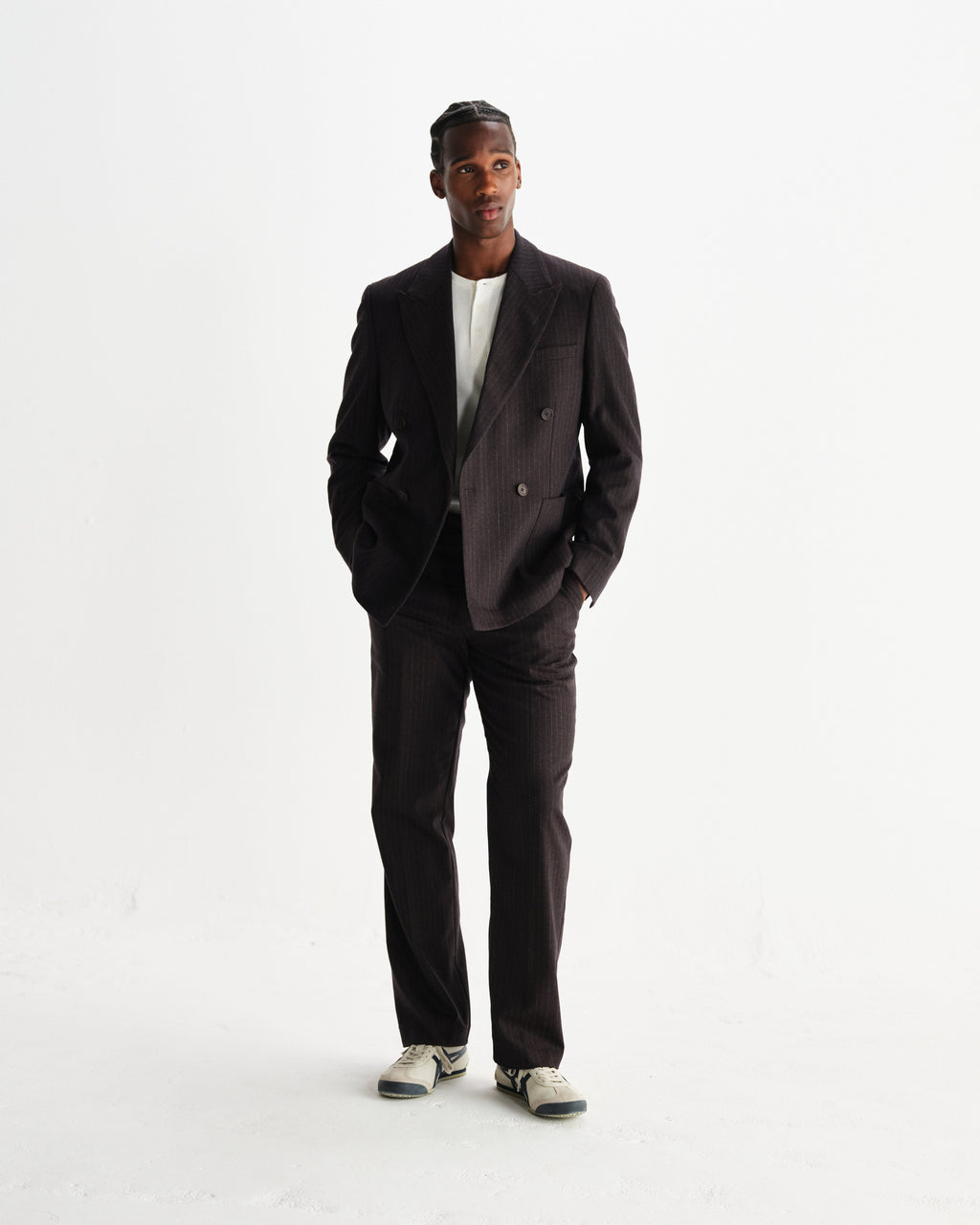 Aston - Dark Brown Wool Pinstripe Trousers