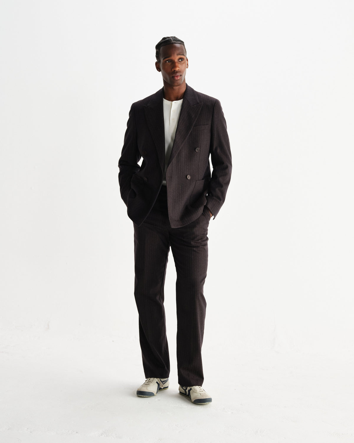 Aston - Dark Brown Wool Pinstripe Trousers