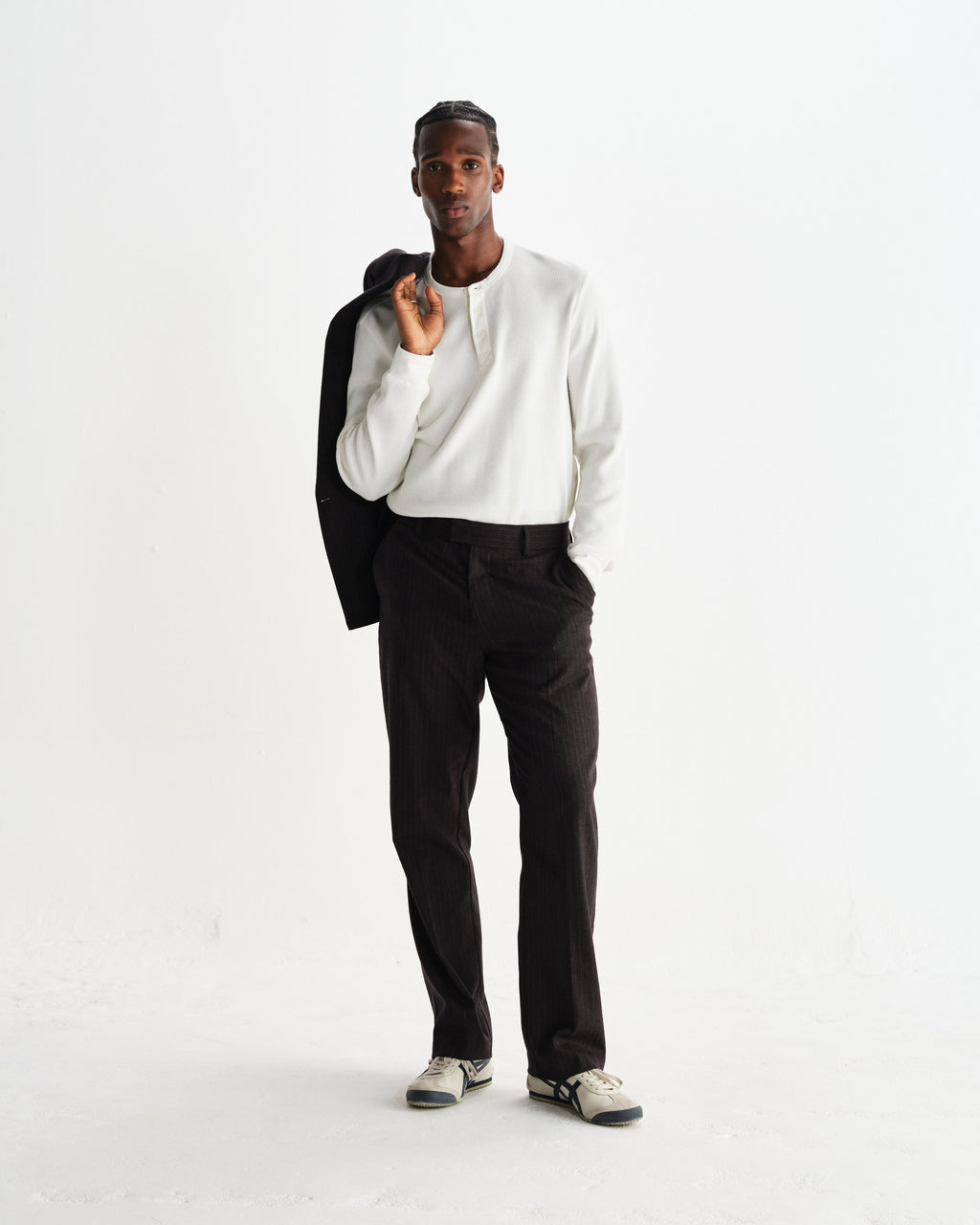 Aston - Dark Brown Wool Pinstripe Trousers