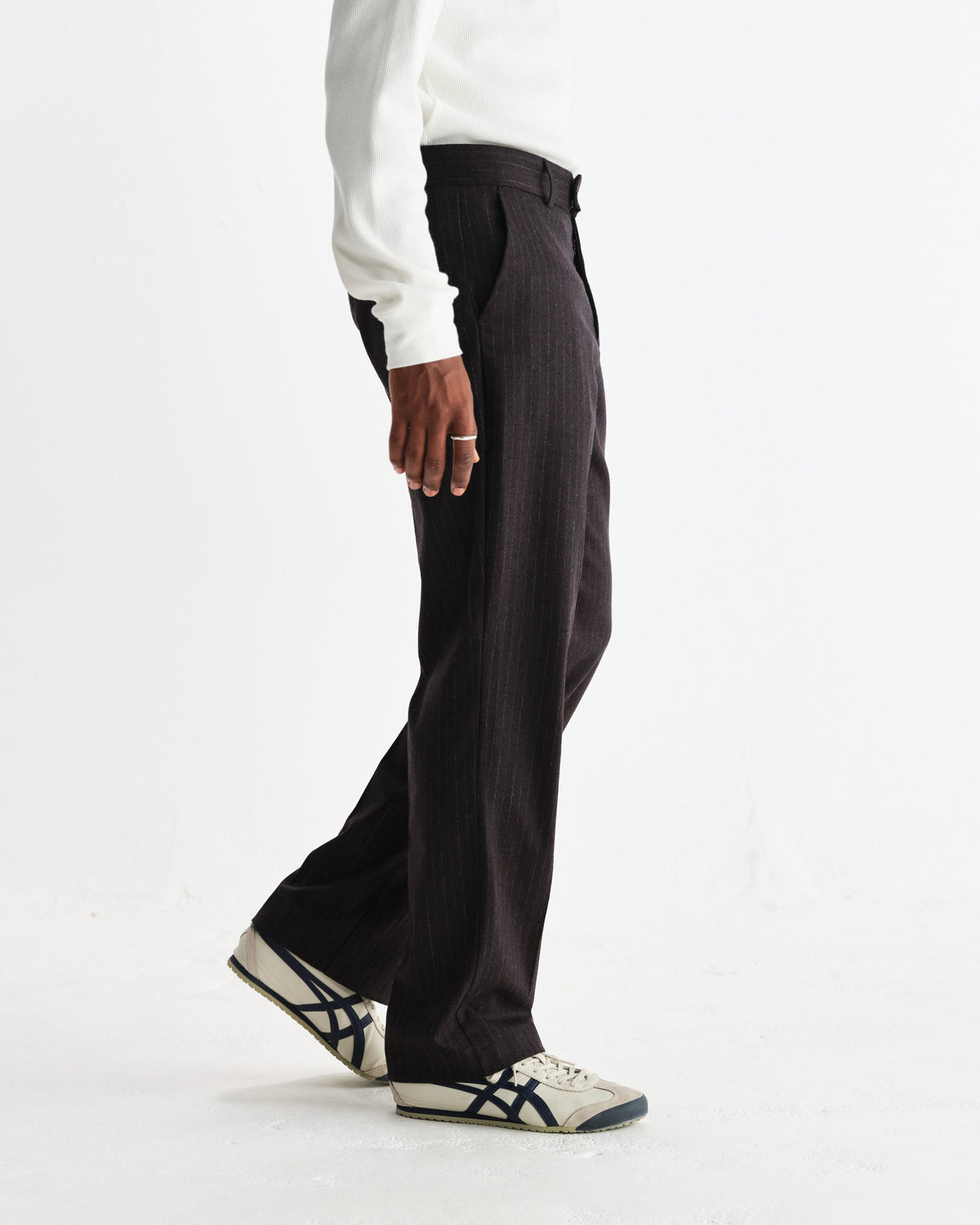 Aston - Dark Brown Wool Pinstripe Trousers