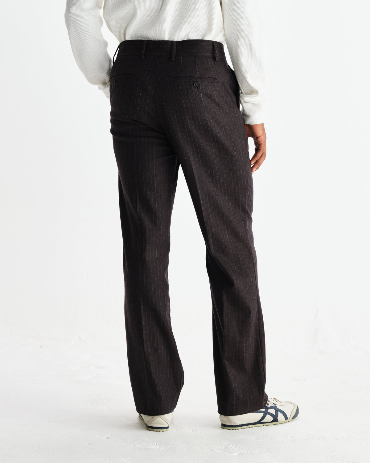 Aston - Dark Brown Wool Pinstripe Trousers