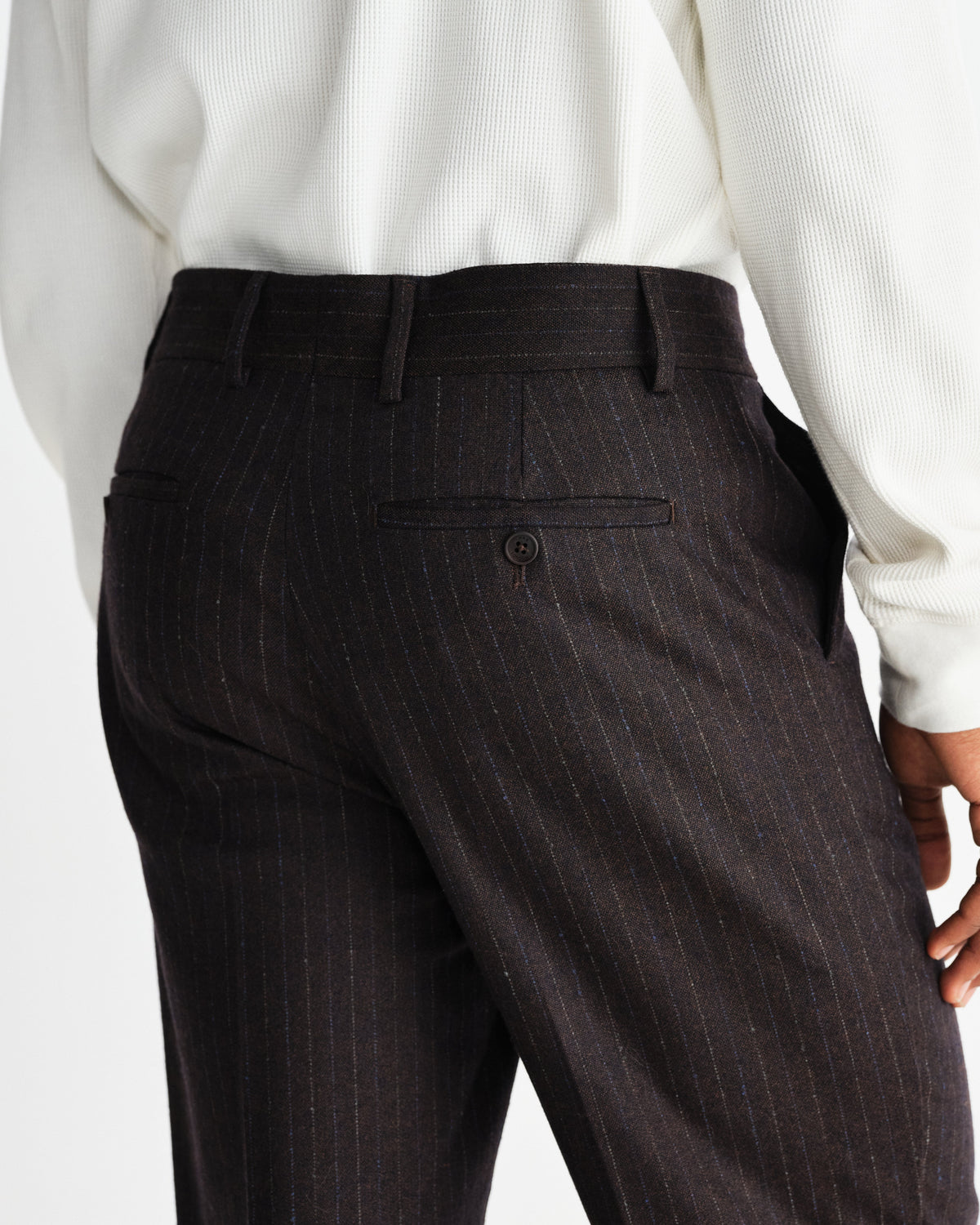 Aston - Dark Brown Wool Pinstripe Trousers