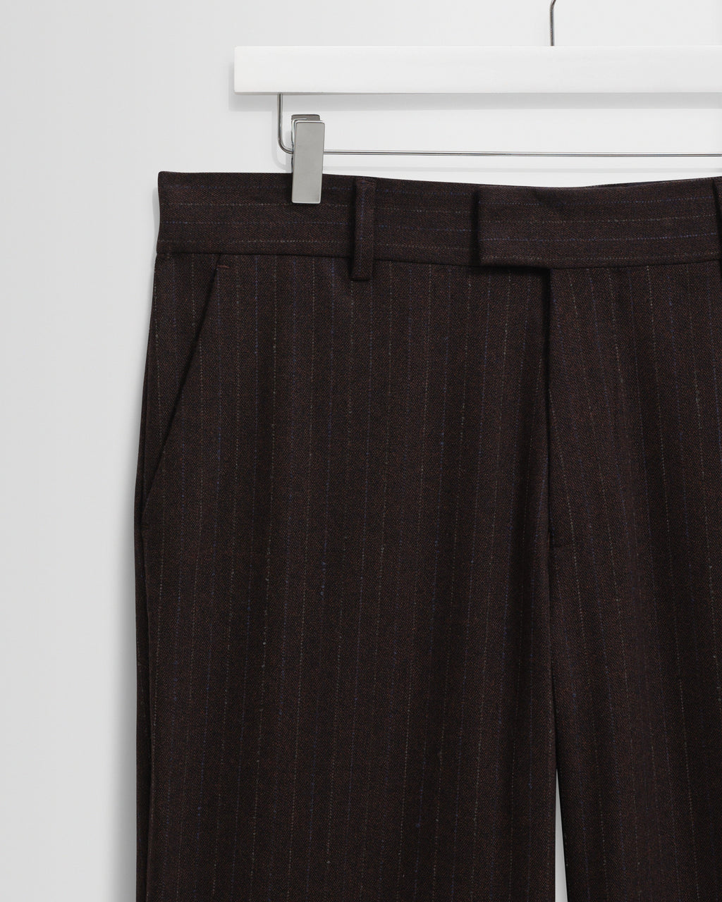 Aston - Dark Brown Wool Pinstripe Trousers