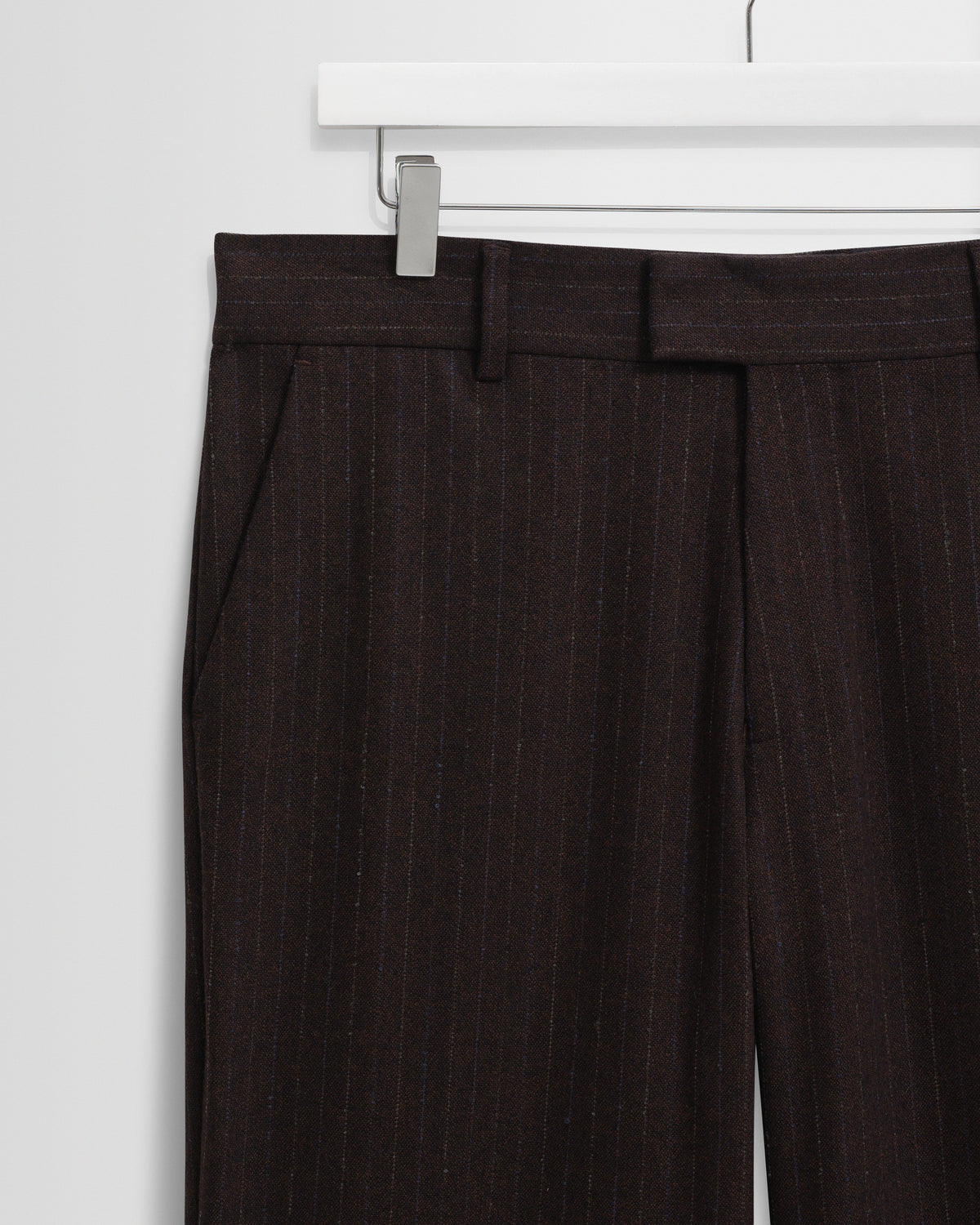 Aston - Dark Brown Wool Pinstripe Trousers