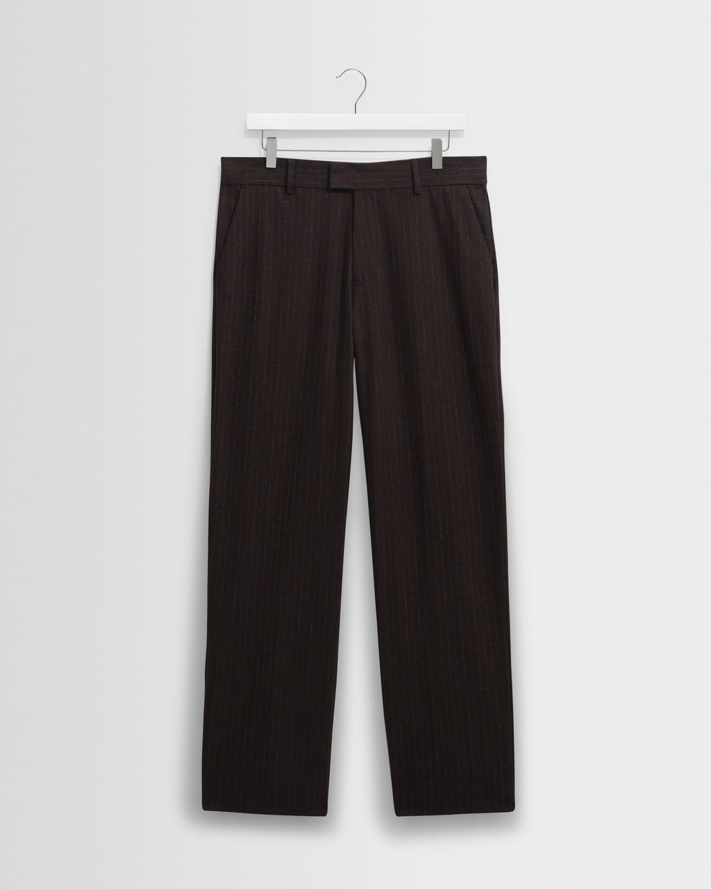 Aston - Dark Brown Wool Pinstripe Trousers