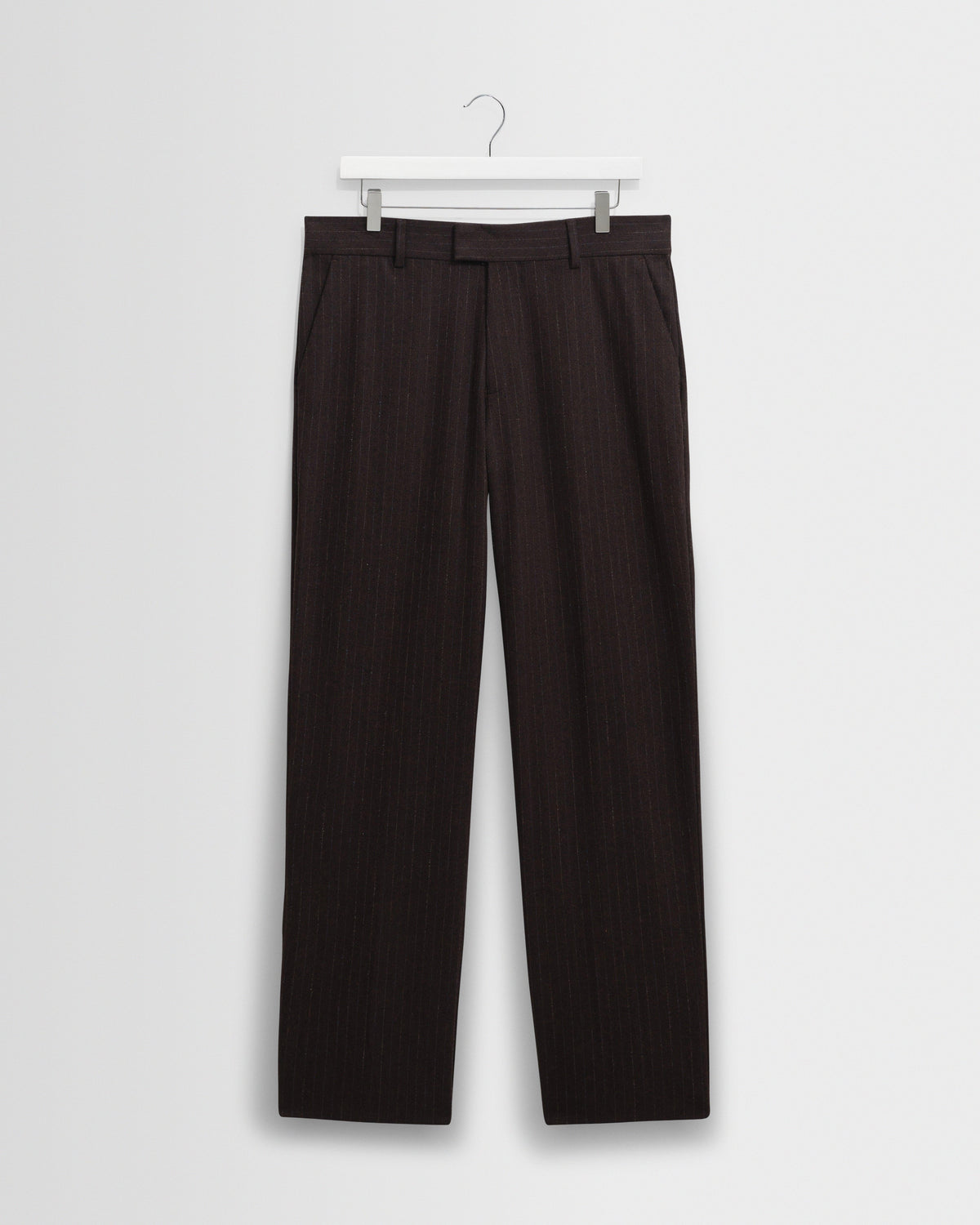 Aston - Dark Brown Wool Pinstripe Trousers