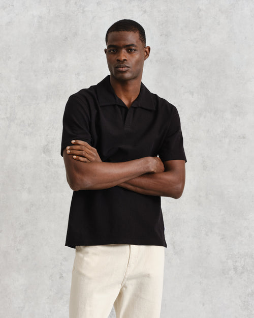 Atwood - Black Textured Organic Cotton Polo Shirt