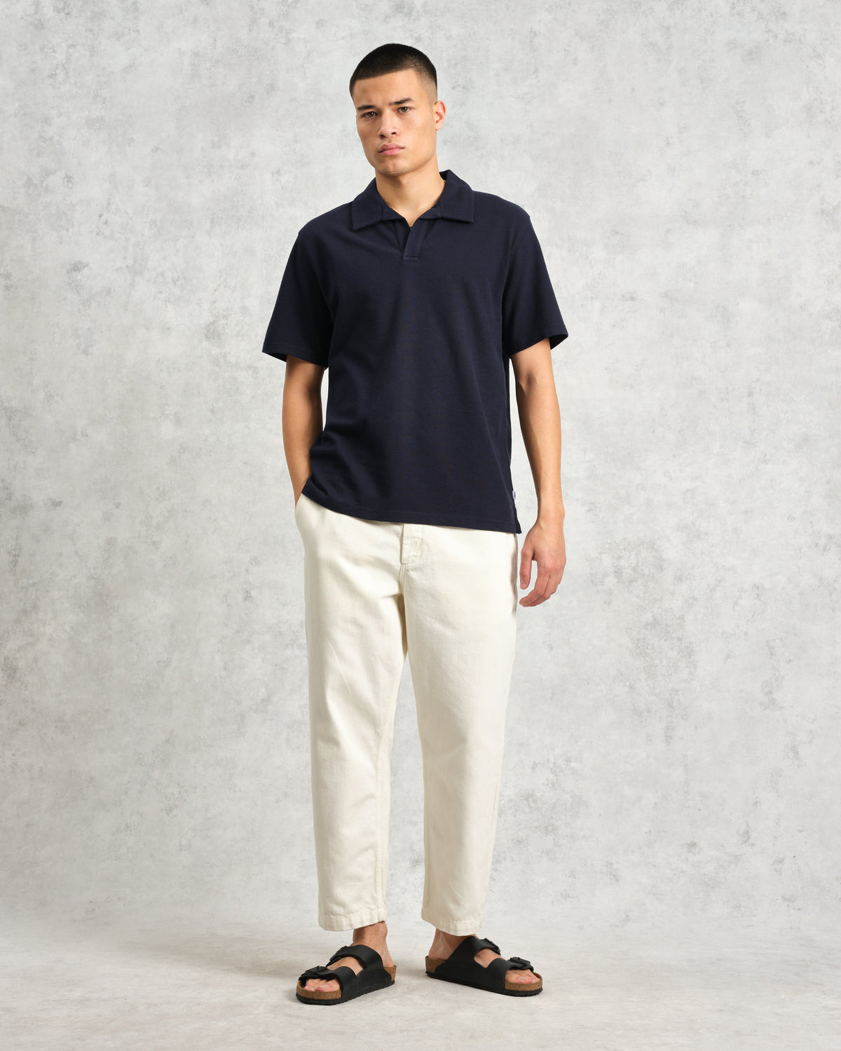 Atwood - Navy Textured Organic Cotton Polo Shirt
