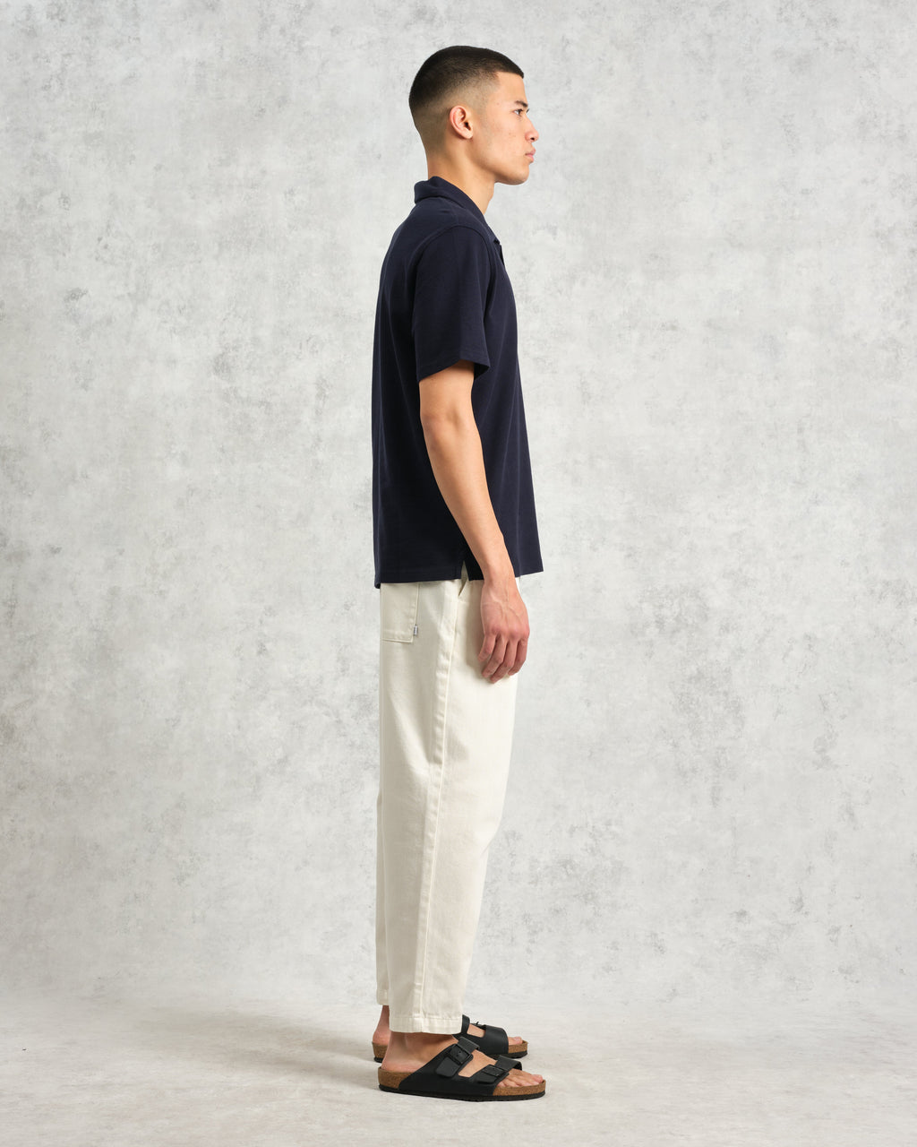 Atwood - Navy Textured Organic Cotton Polo Shirt