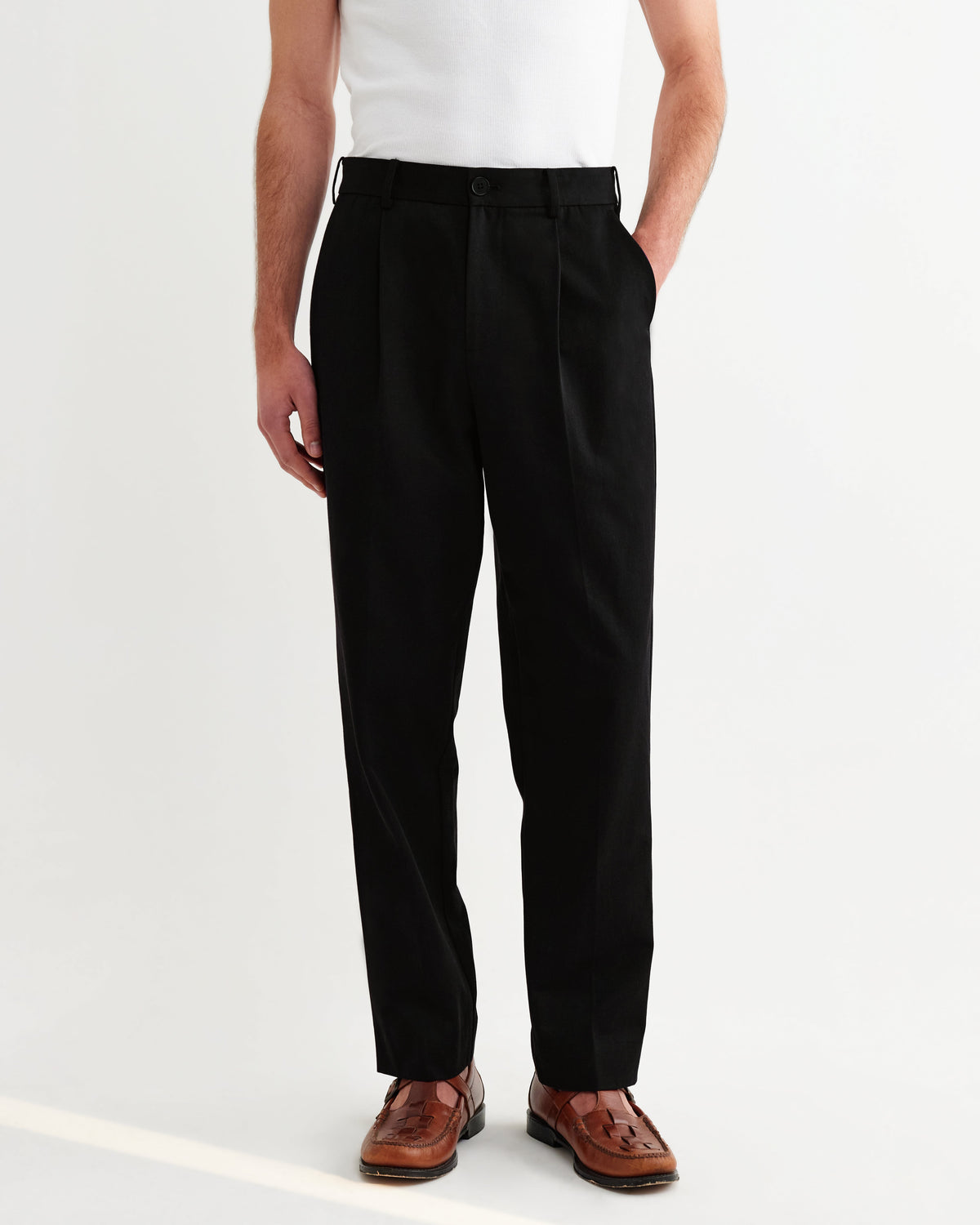 Aubyn - Black Cotton Tencel Twill Relaxed Fit Trousers