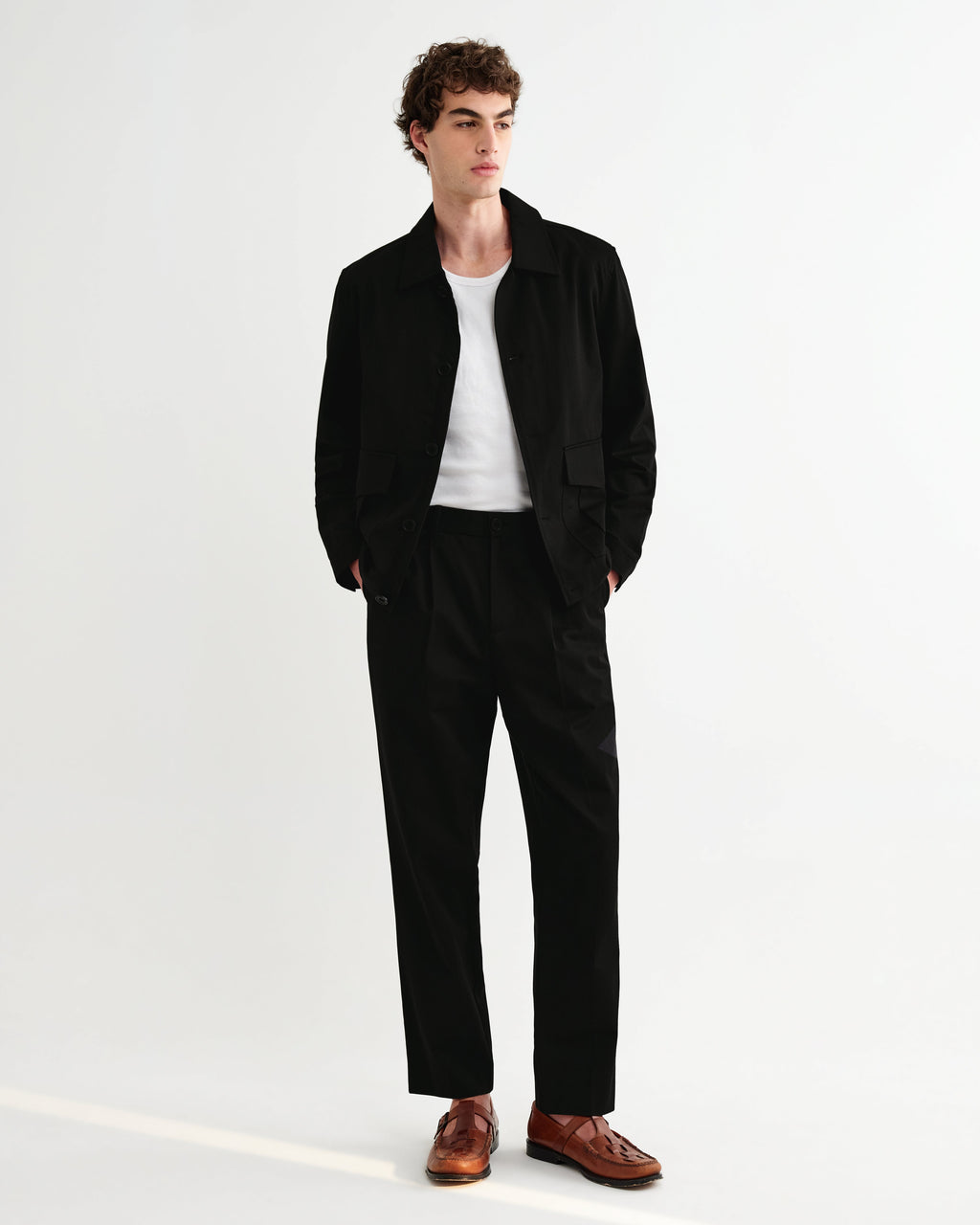 Aubyn - Black Cotton Tencel Twill Relaxed Fit Trousers