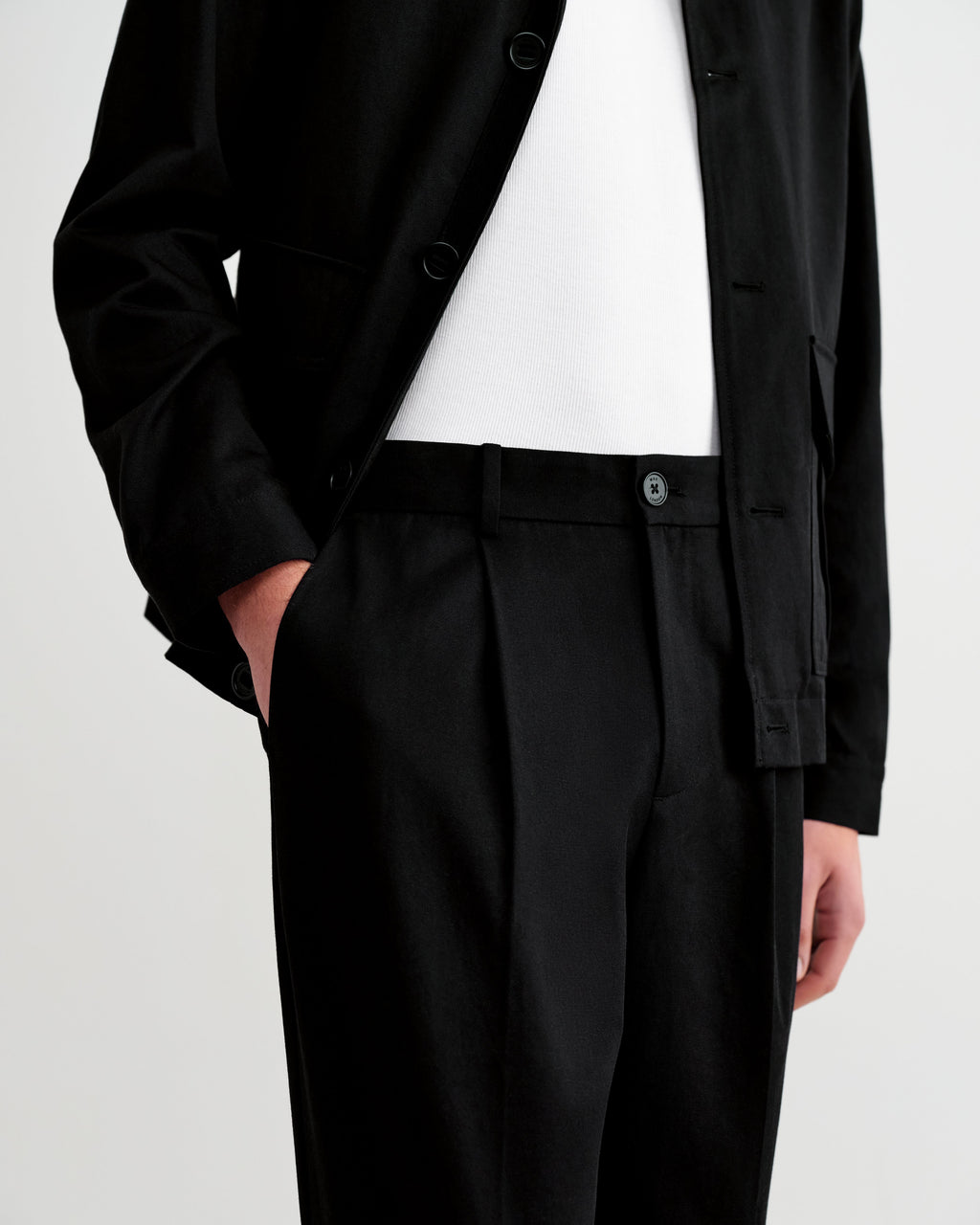 Aubyn - Black Cotton Tencel Twill Relaxed Fit Trousers