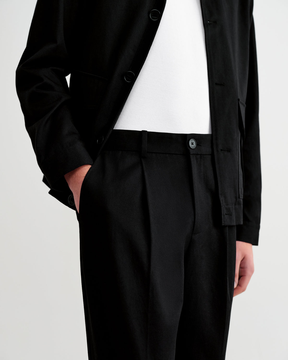 Aubyn - Black Cotton Tencel Twill Relaxed Fit Trousers