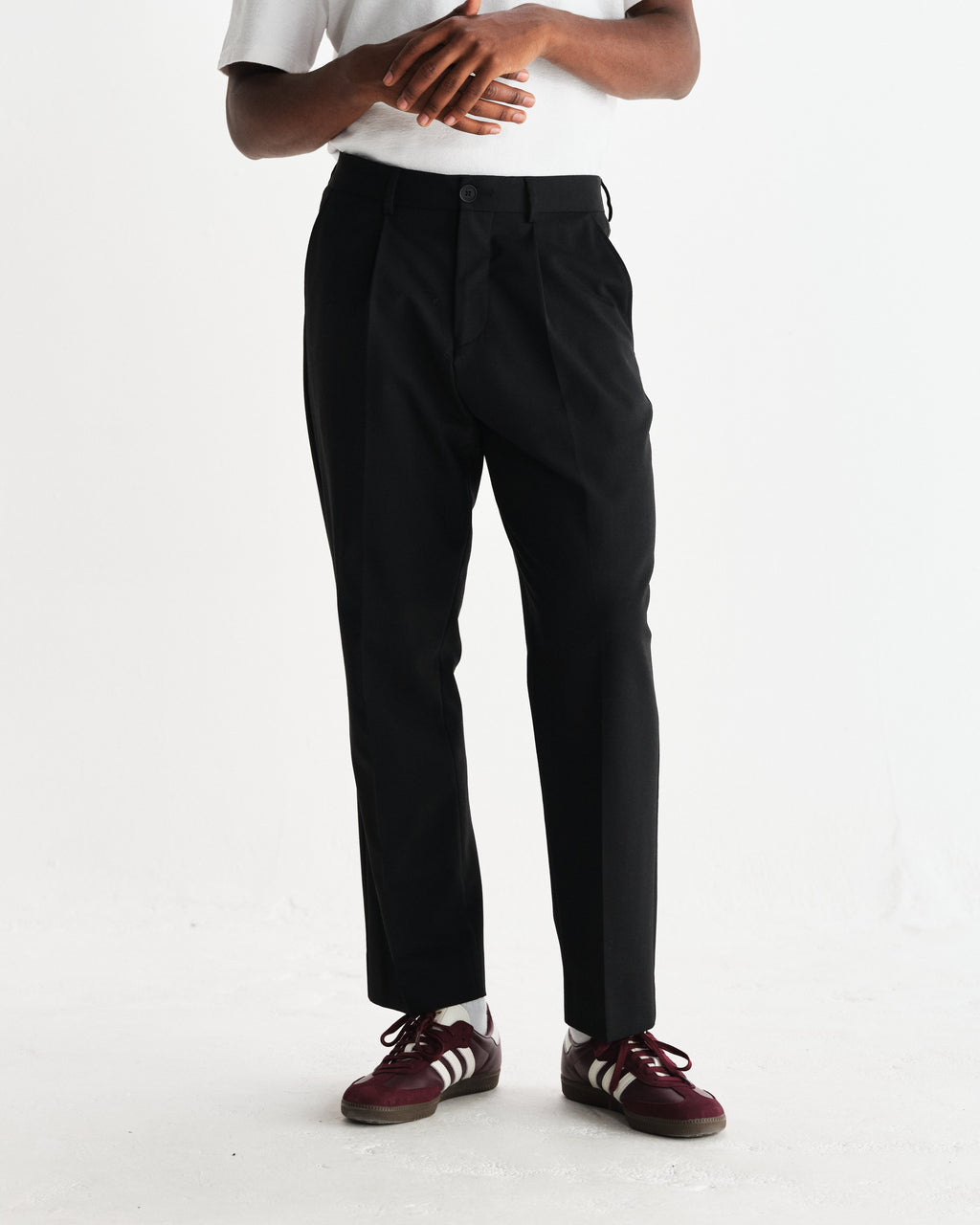 Aubyn - Black Wool Blend Twill Pleated Trousers