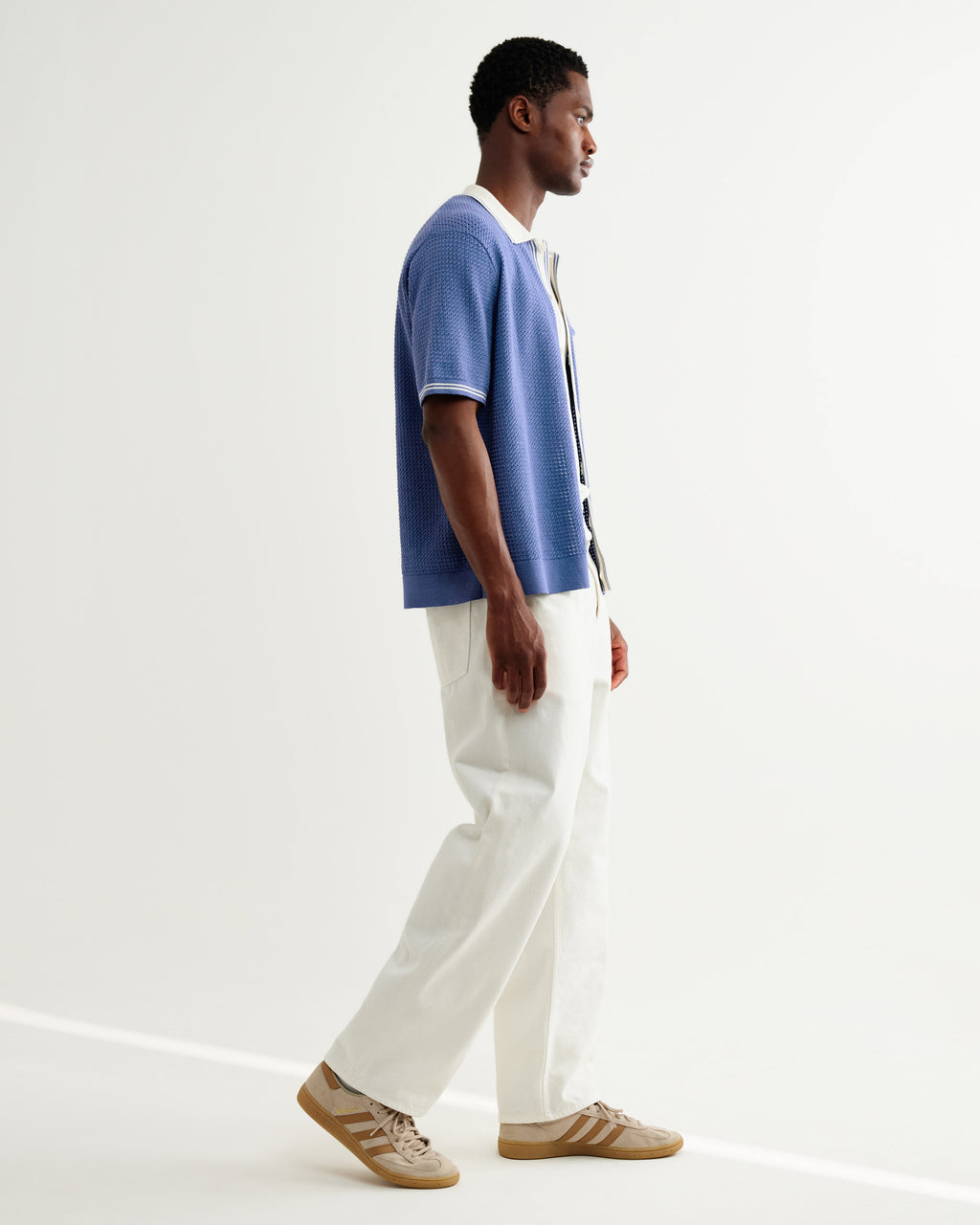 Belle - Blue Tipped Pointelle Polo Shirt